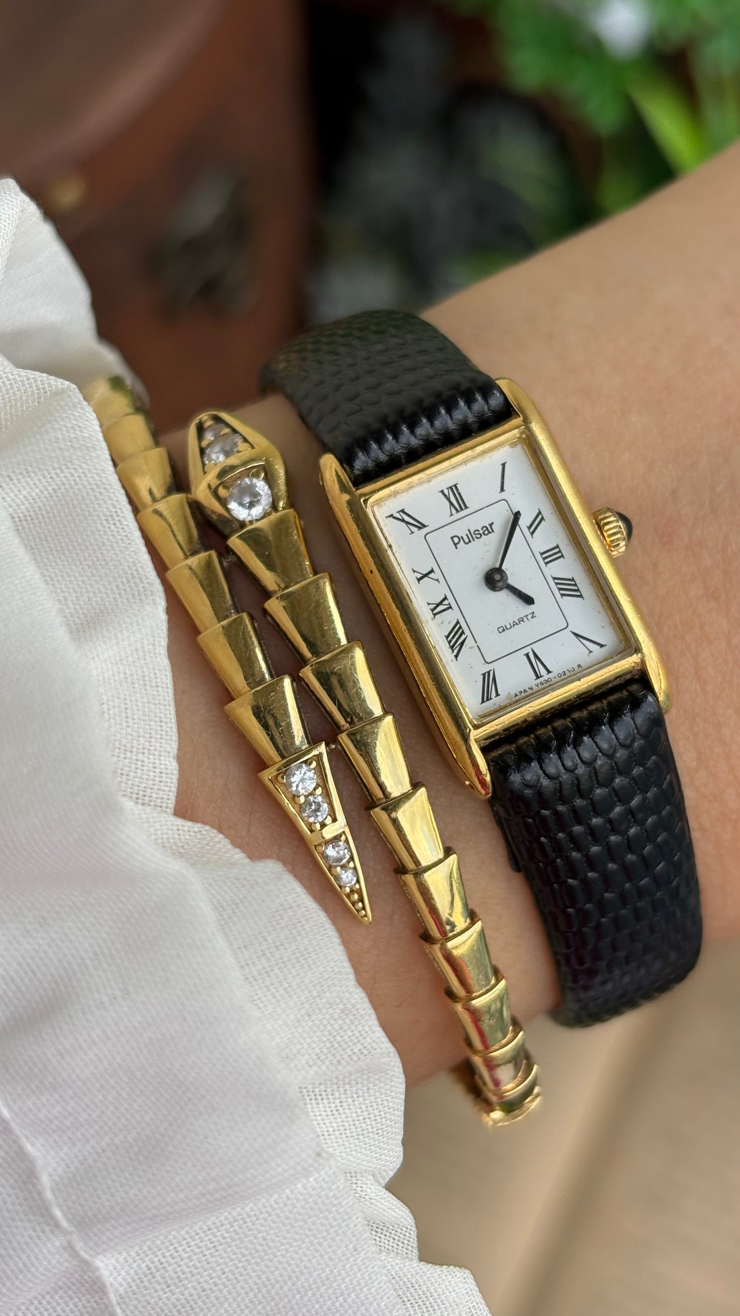 Extremely Rare Vintage Pulsar by Seiko Tank Watch in Black Leather Strap Roman Dial