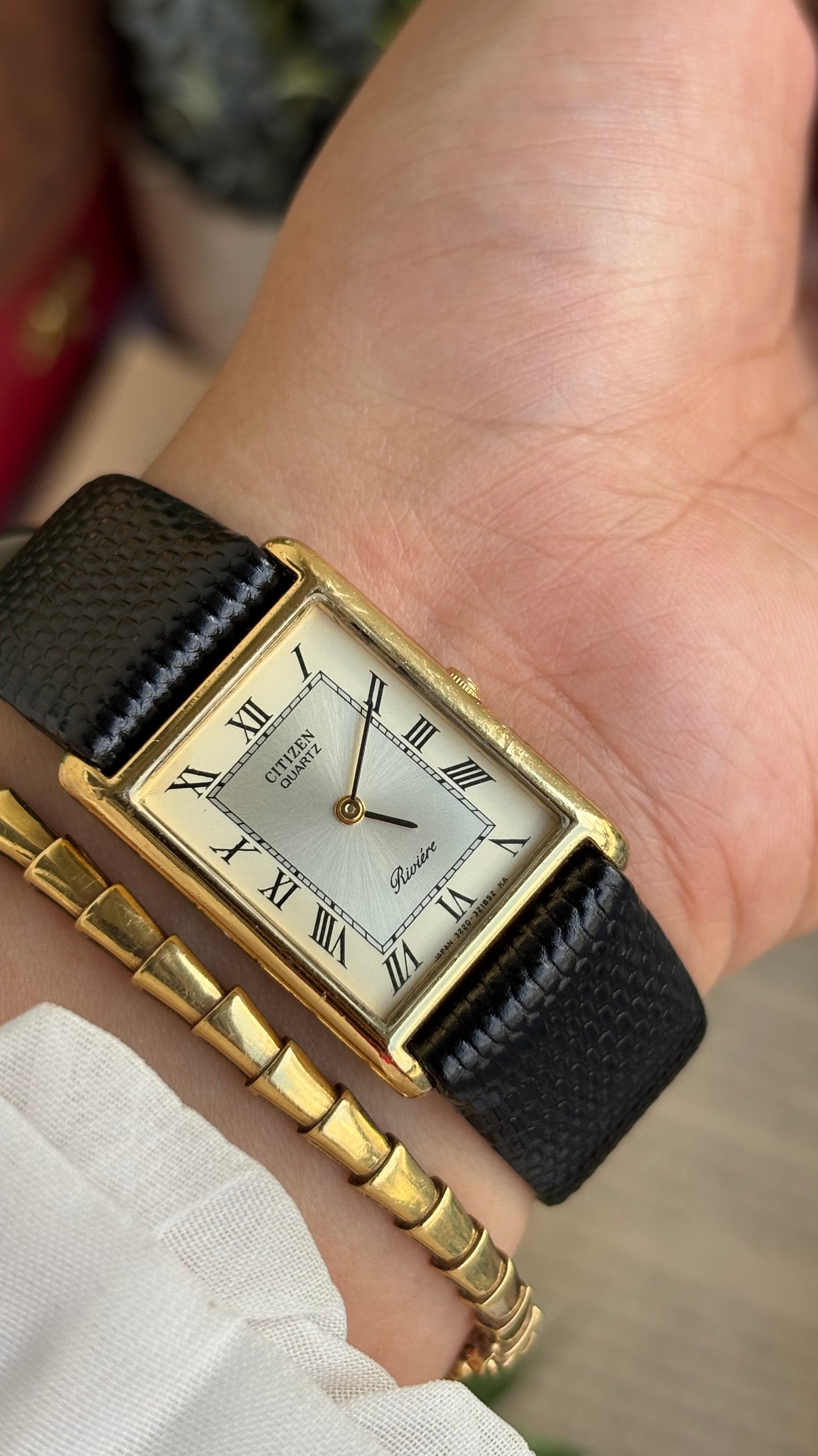 Extremely Rare Vintage Citizen Riviére Tank Watch in Leather Strap Roman Dial