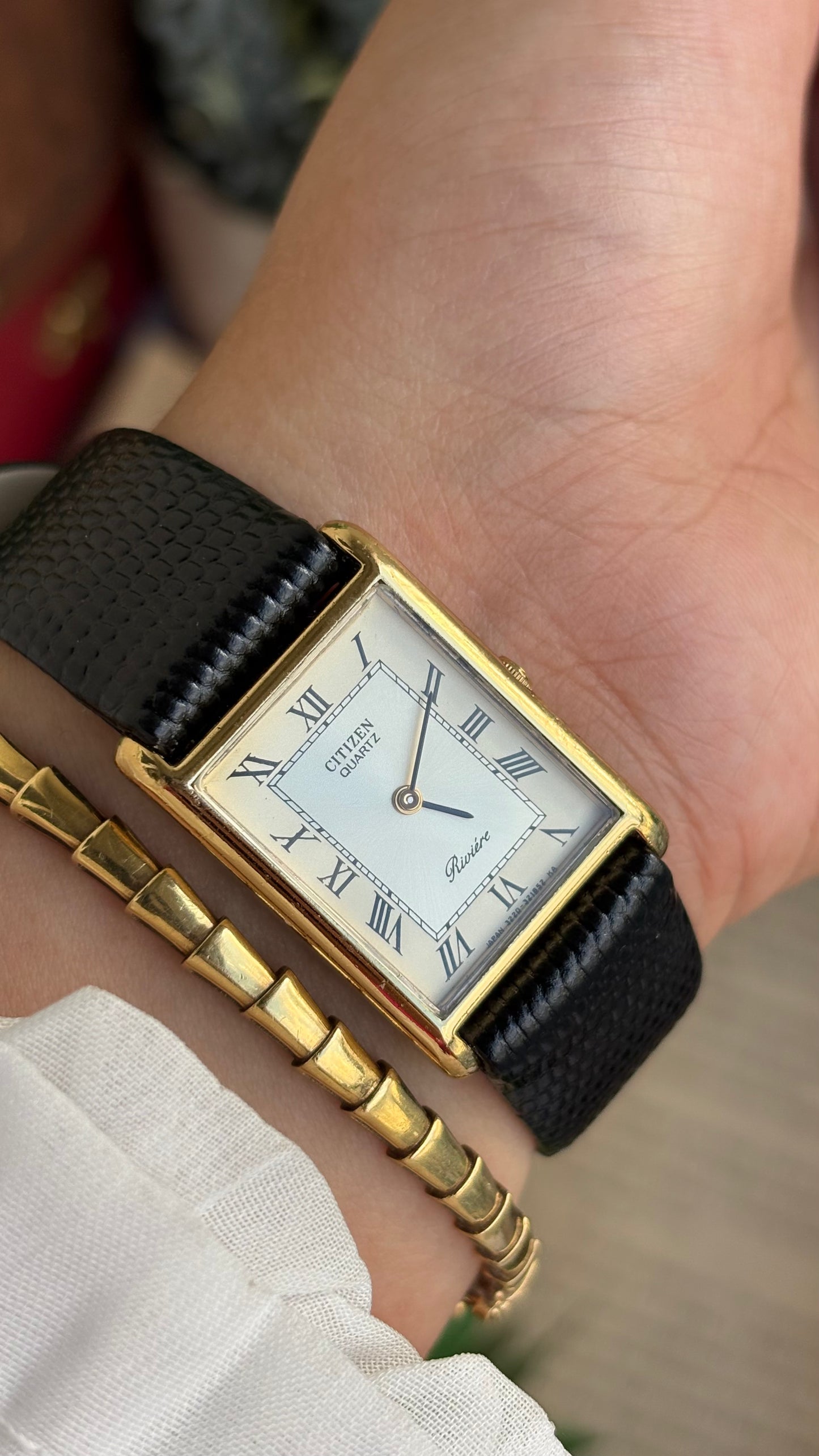 Extremely Rare Vintage Citizen Riviére Tank Watch in Leather Strap Roman Dial