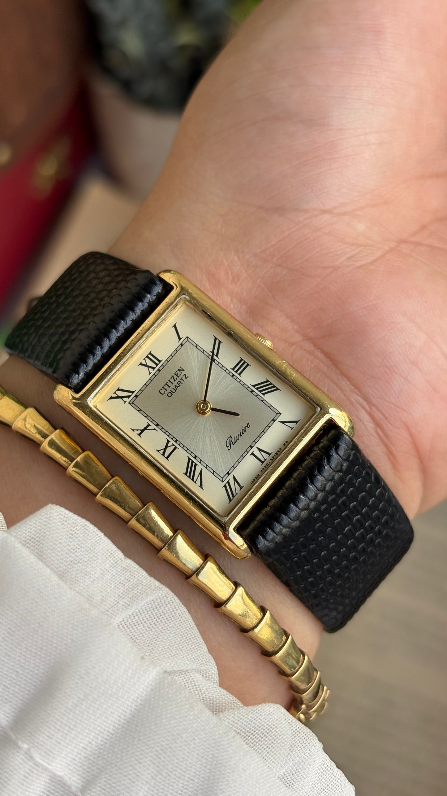 Extremely Rare Vintage Citizen Riviére Tank Watch in Leather Strap Roman Dial