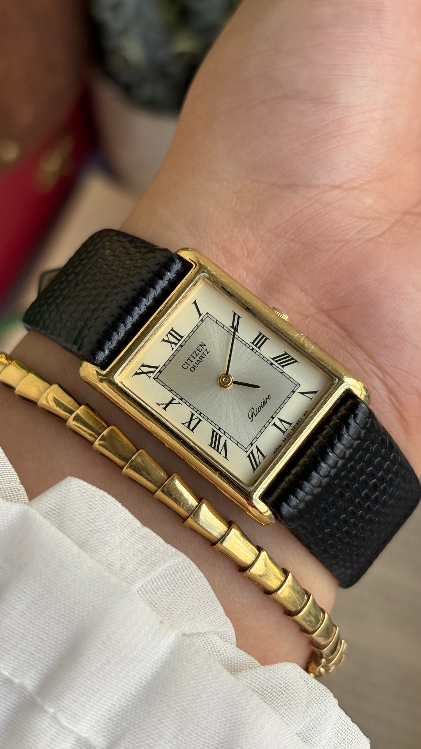 Extremely Rare Vintage Citizen Riviére Tank Watch in Leather Strap Roman Dial