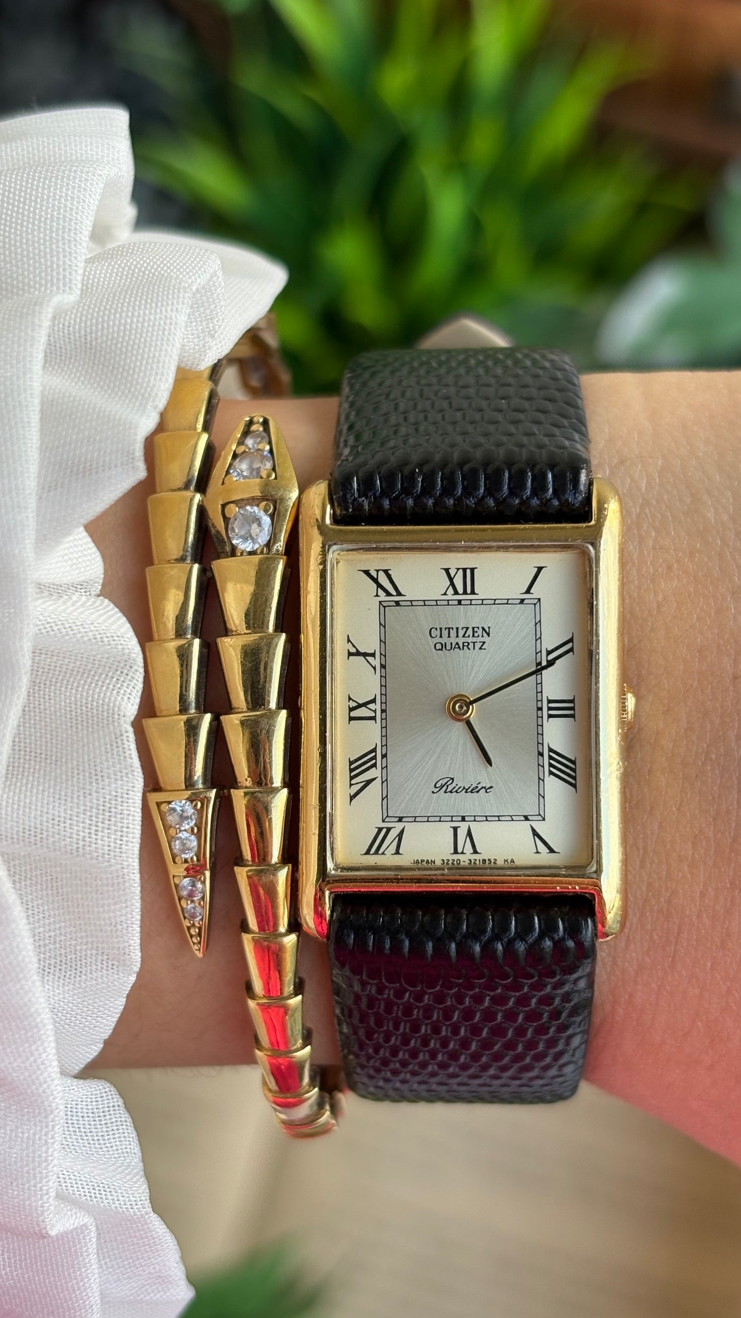 Extremely Rare Vintage Citizen Riviére Tank Watch in Leather Strap Roman Dial