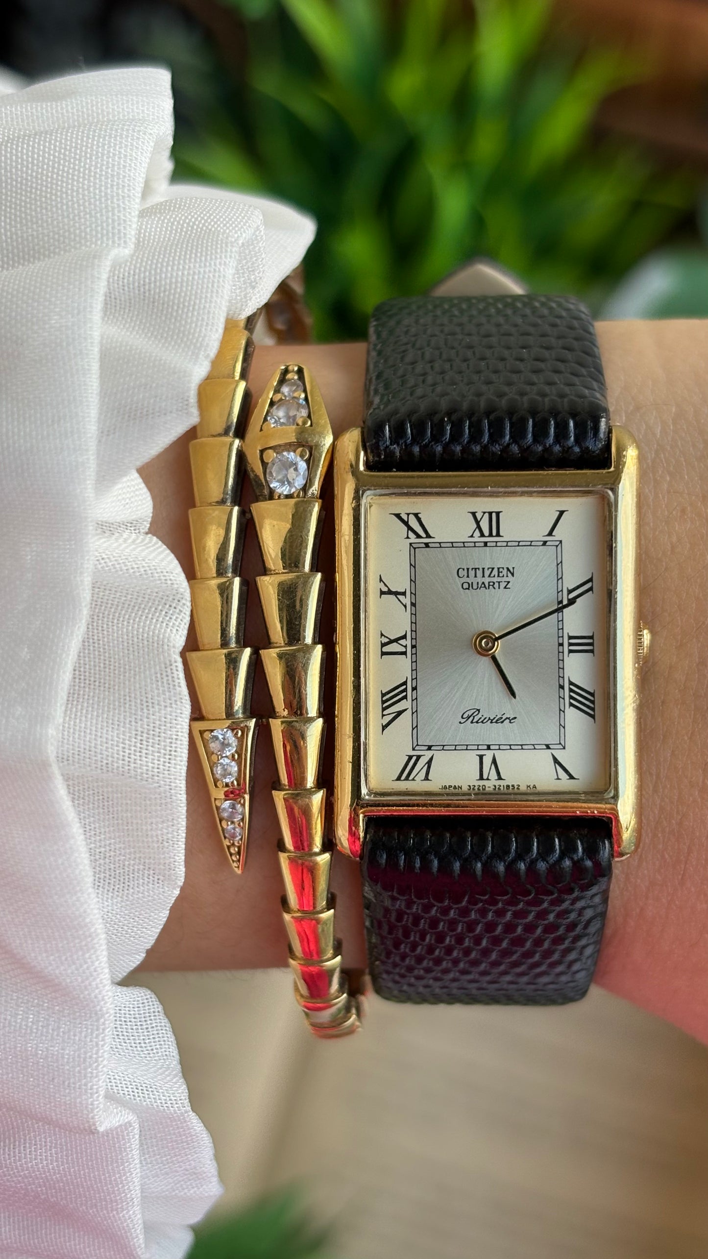Extremely Rare Vintage Citizen Riviére Tank Watch in Leather Strap Roman Dial