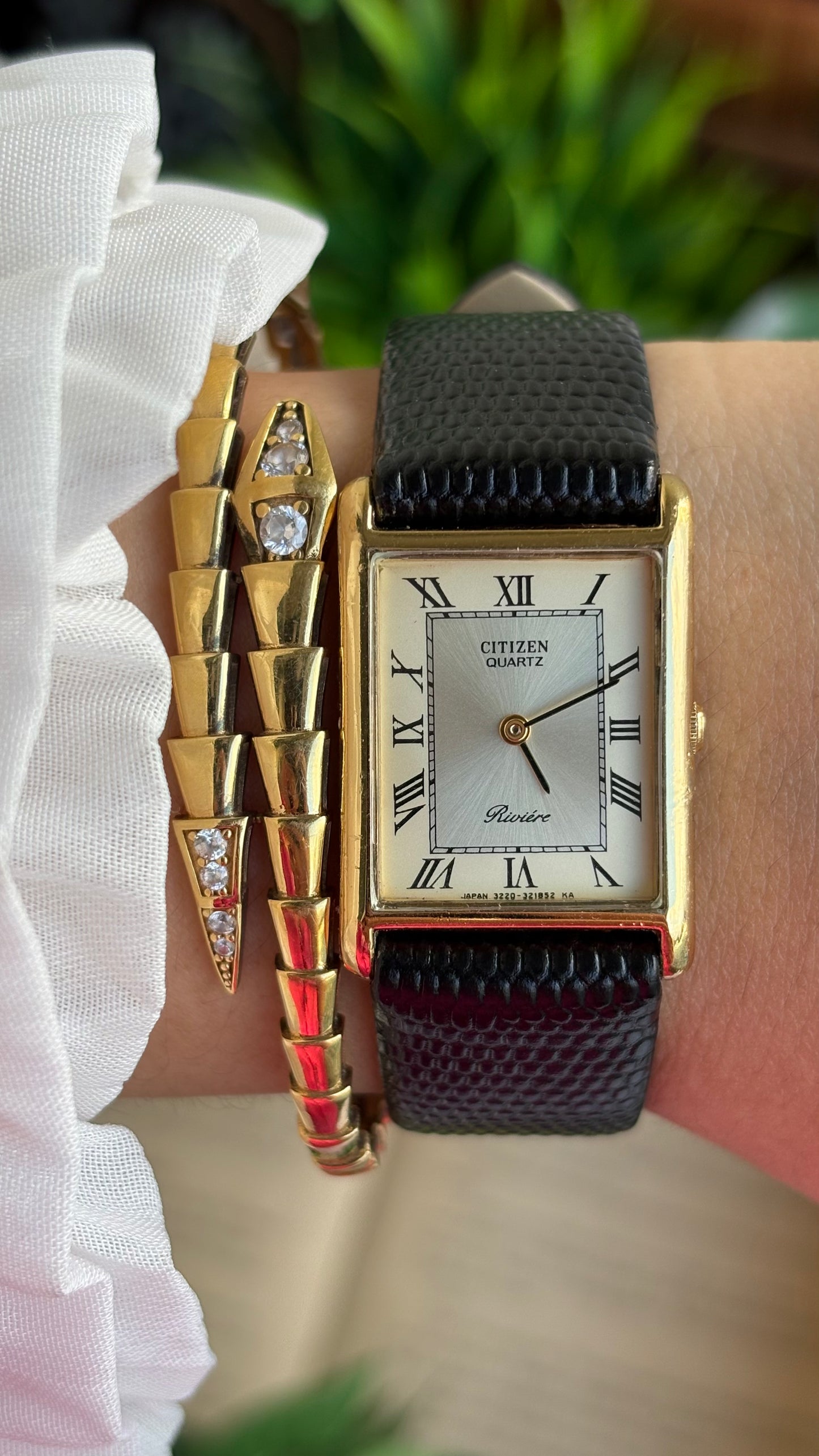 Extremely Rare Vintage Citizen Riviére Tank Watch in Leather Strap Roman Dial