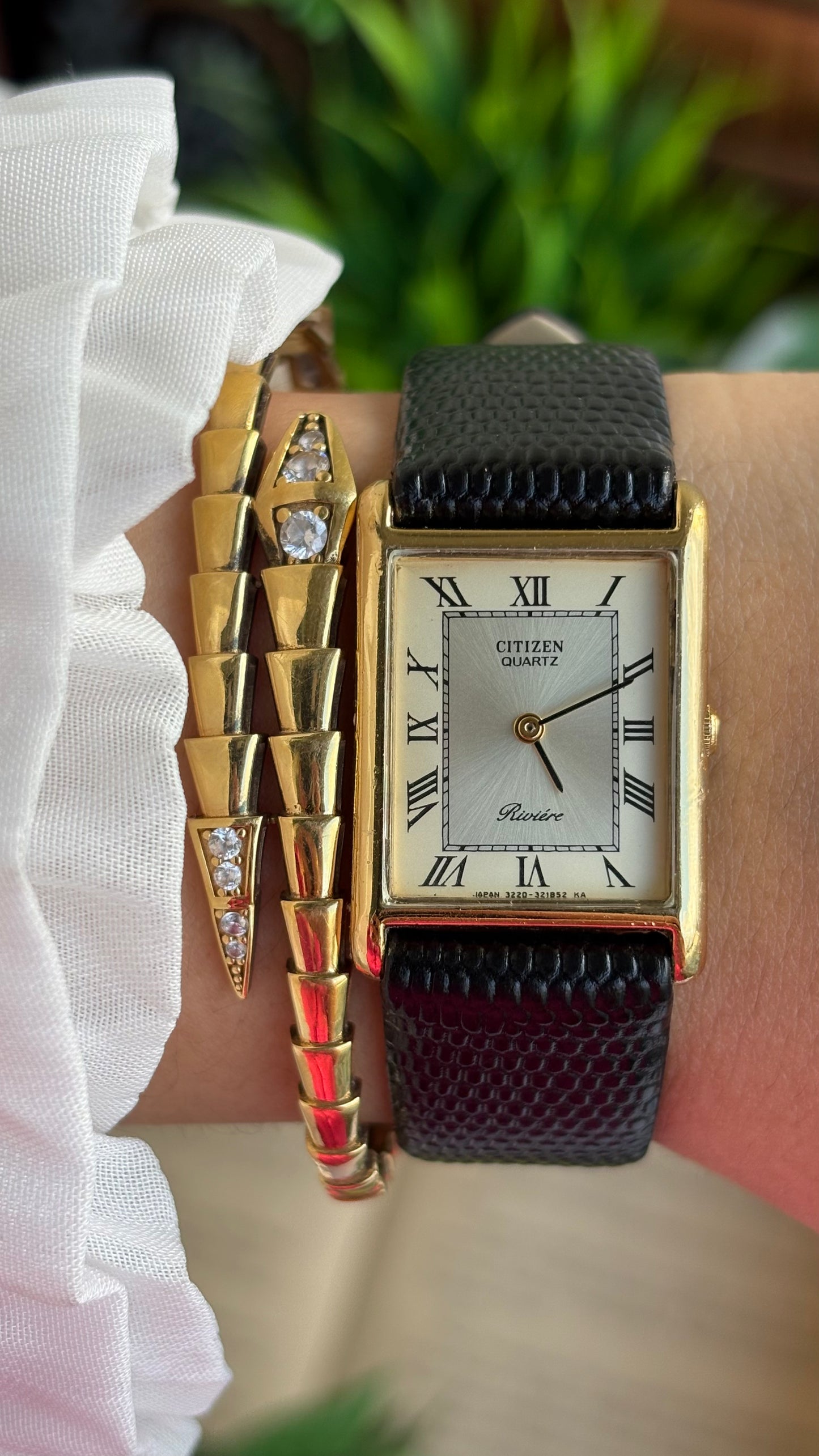 Extremely Rare Vintage Citizen Riviére Tank Watch in Leather Strap Roman Dial