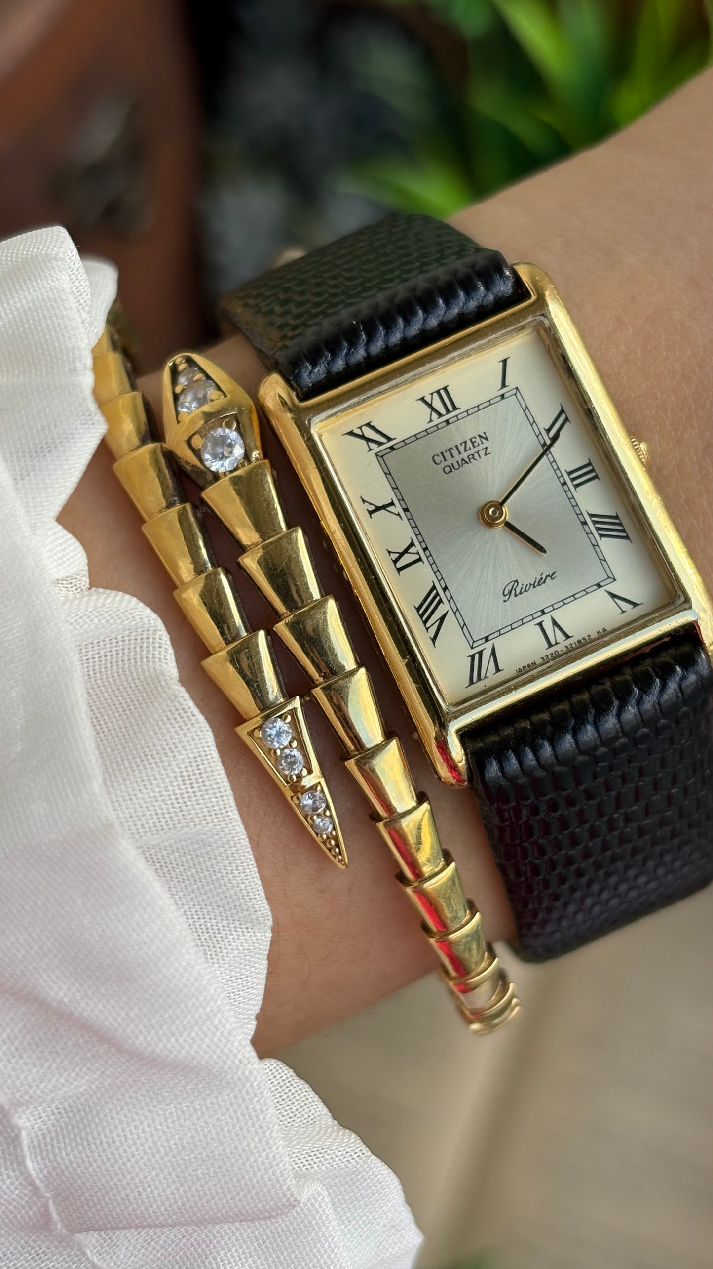 Extremely Rare Vintage Citizen Riviére Tank Watch in Leather Strap Roman Dial