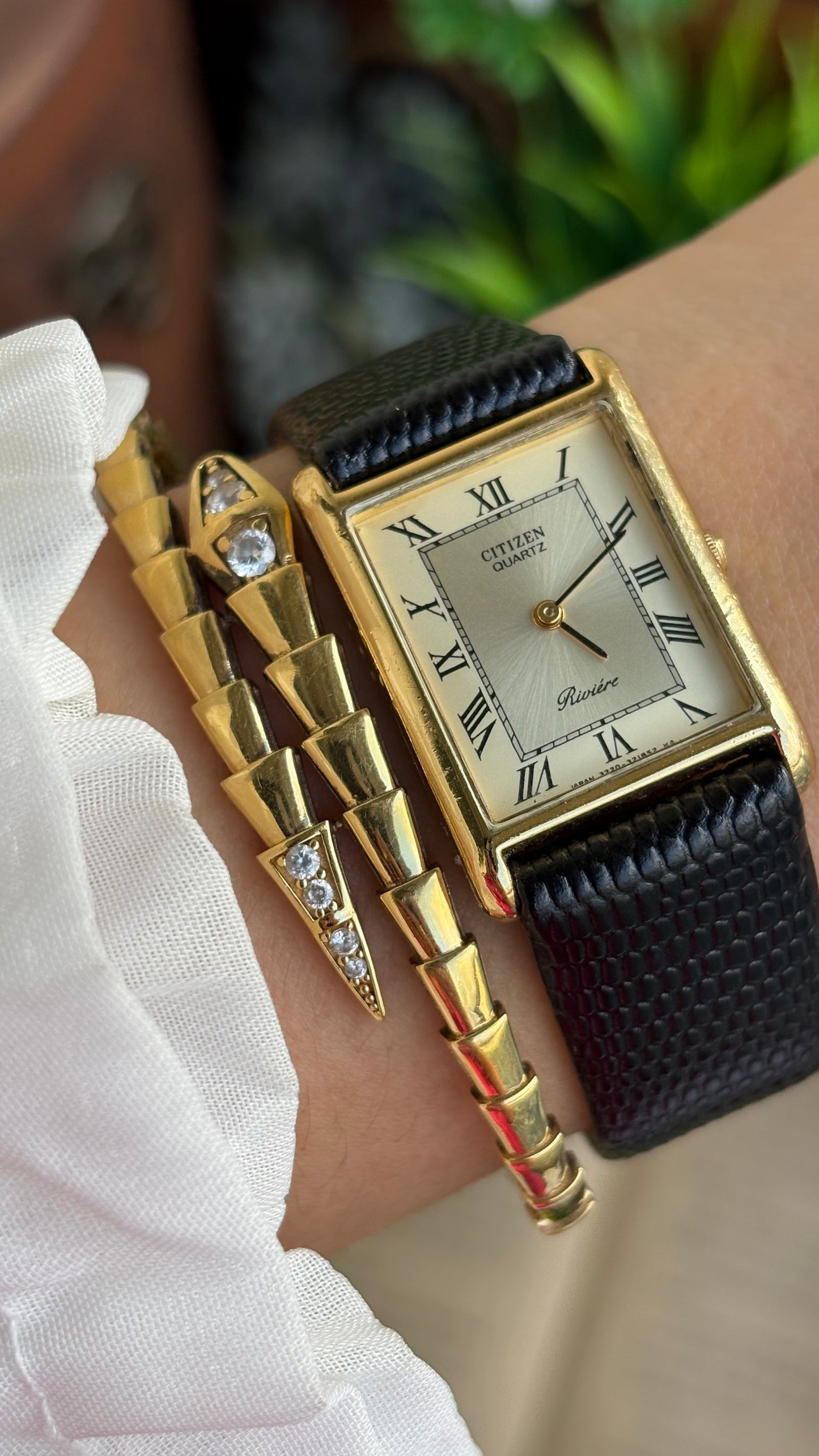 Extremely Rare Vintage Citizen Riviére Tank Watch in Leather Strap Roman Dial