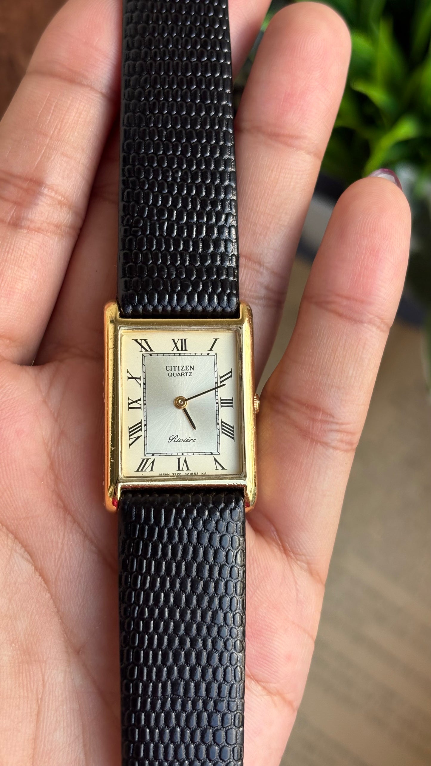 Extremely Rare Vintage Citizen Riviére Tank Watch in Leather Strap Roman Dial