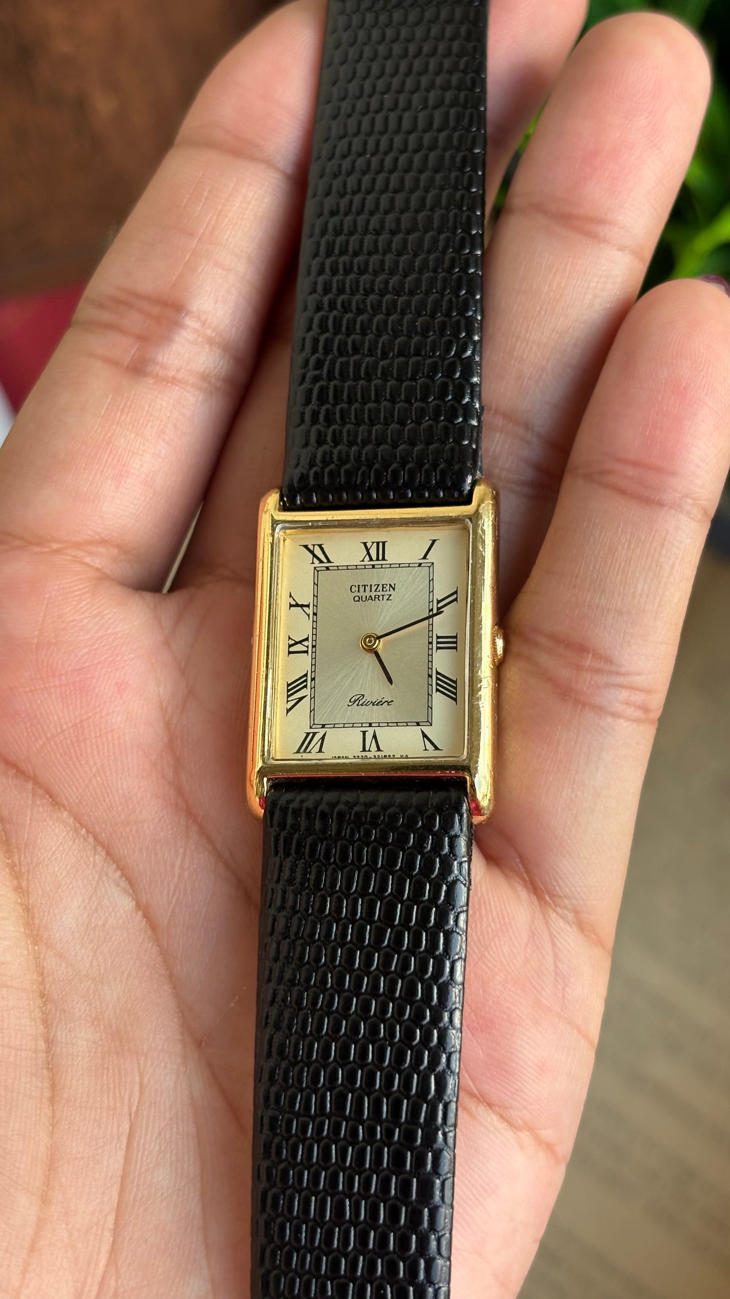 Extremely Rare Vintage Citizen Riviére Tank Watch in Leather Strap Roman Dial