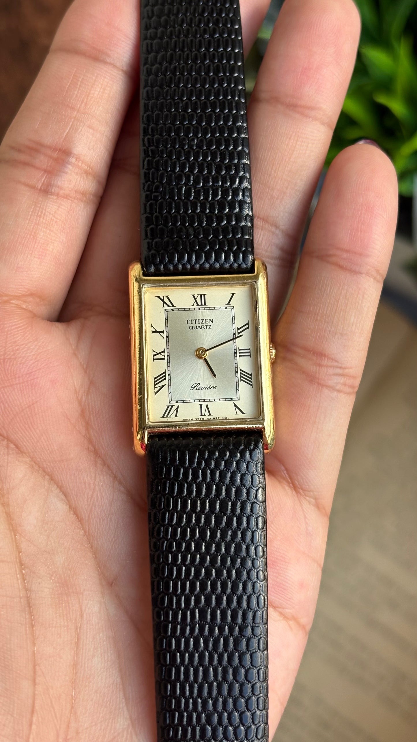 Extremely Rare Vintage Citizen Riviére Tank Watch in Leather Strap Roman Dial
