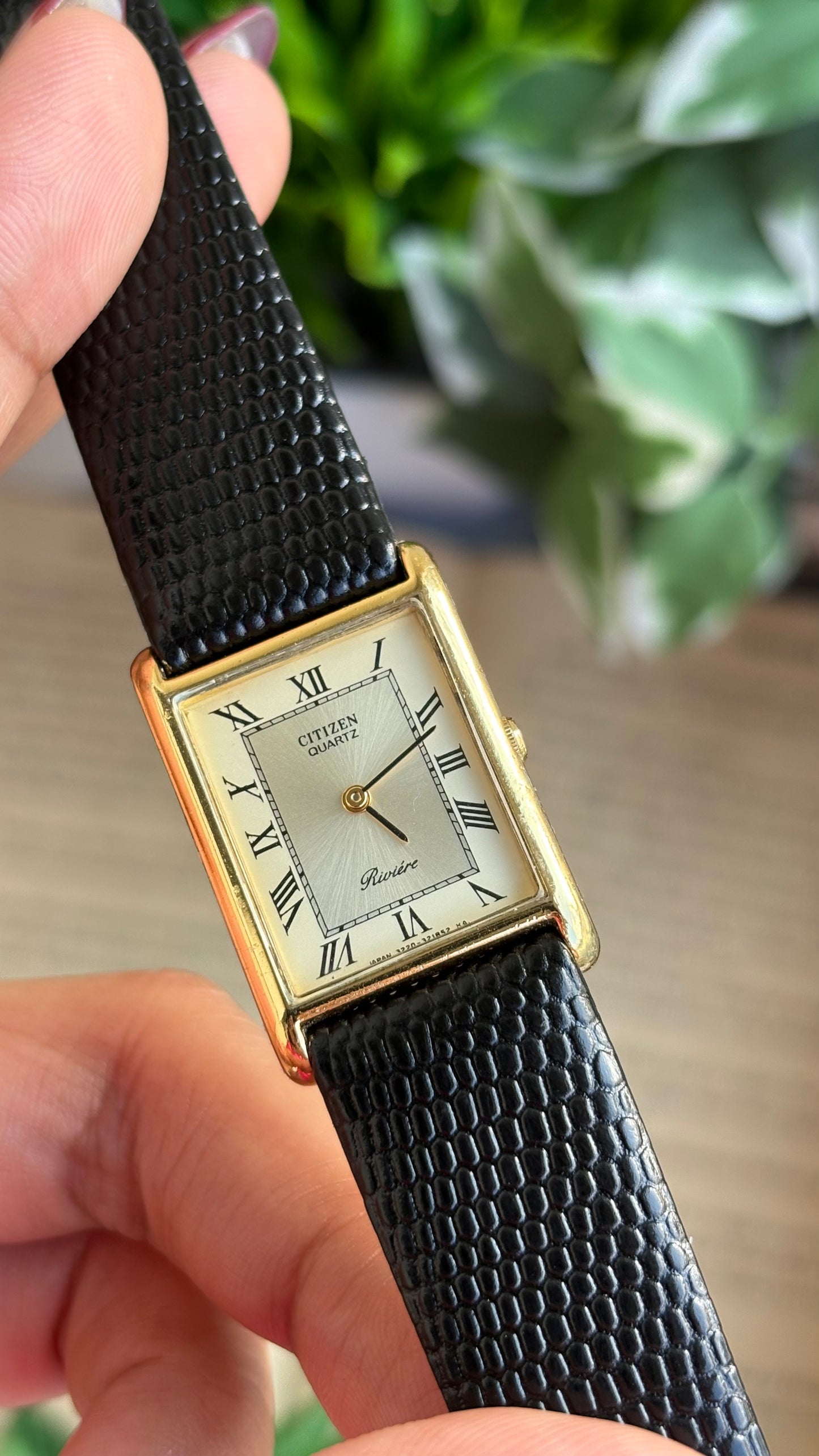 Extremely Rare Vintage Citizen Riviére Tank Watch in Leather Strap Roman Dial