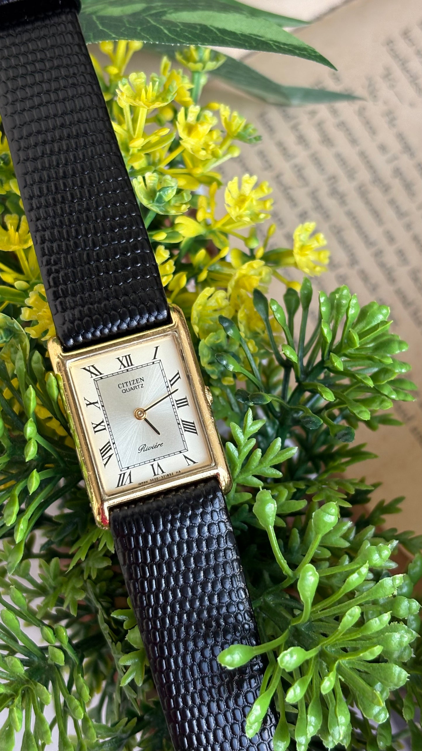 Extremely Rare Vintage Citizen Riviére Tank Watch in Leather Strap Roman Dial