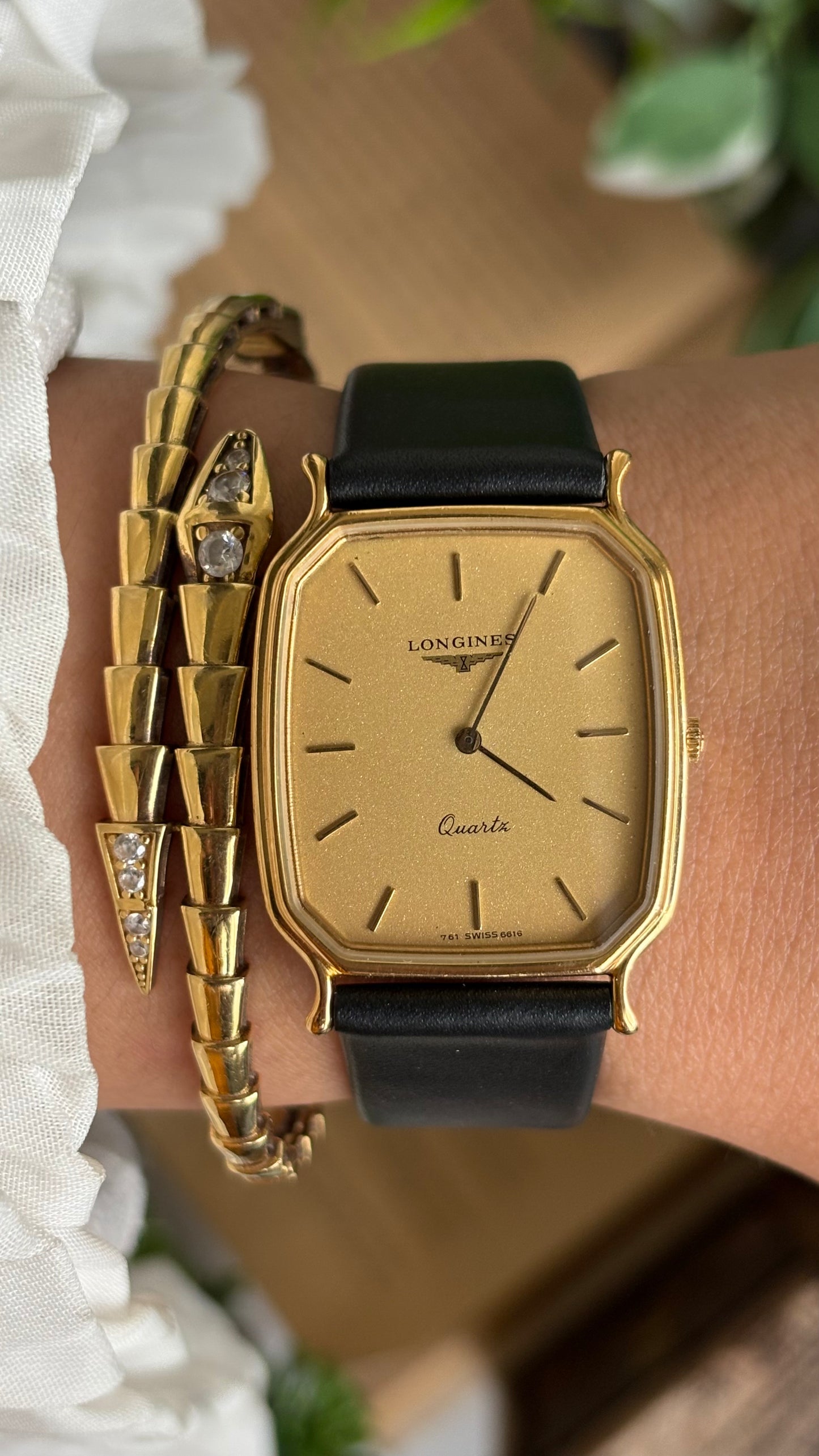 Vintage Longines Men’s Tank Watch in Black Leather Strap