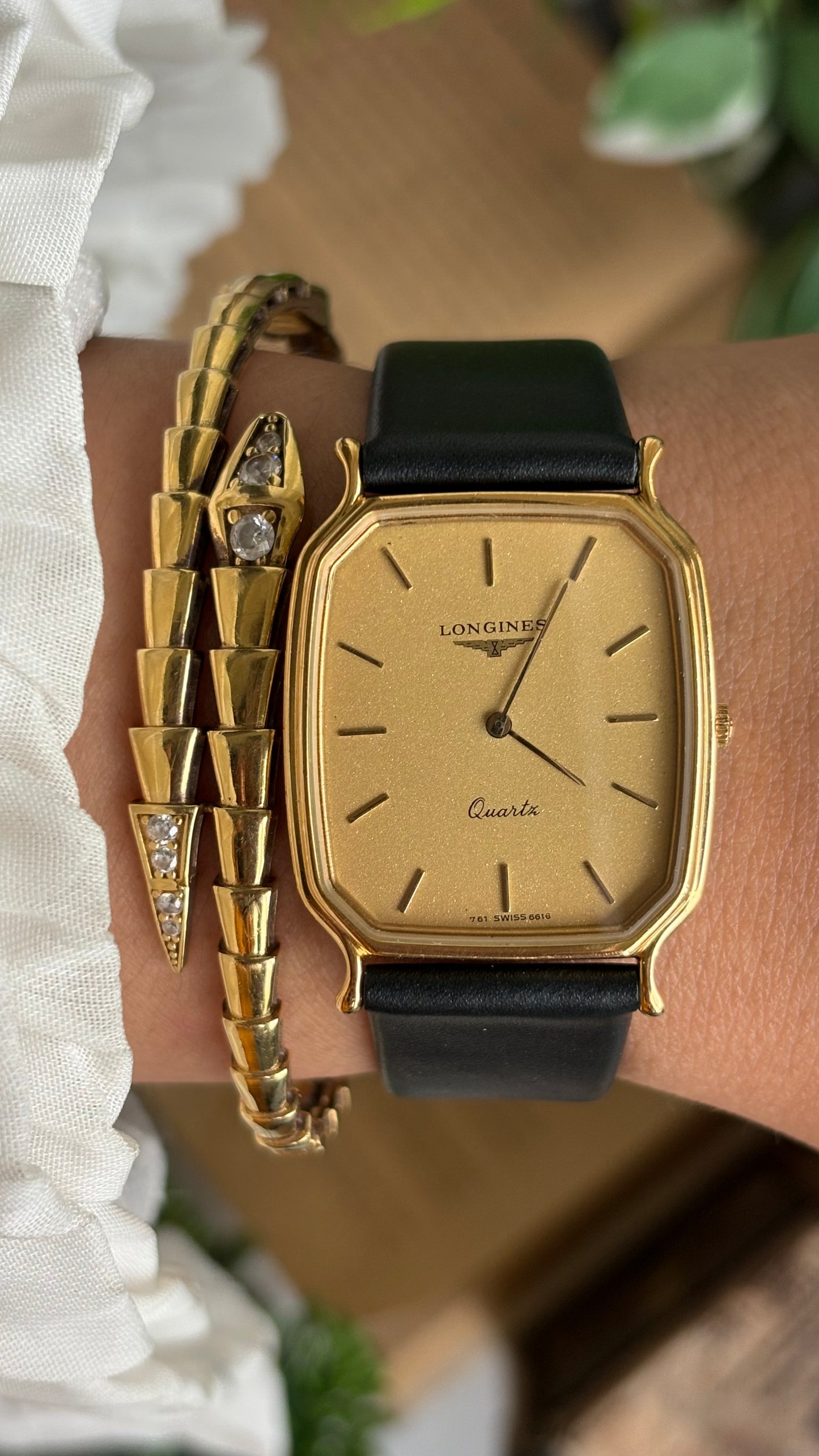 Vintage Longines Men’s Tank Watch in Black Leather Strap