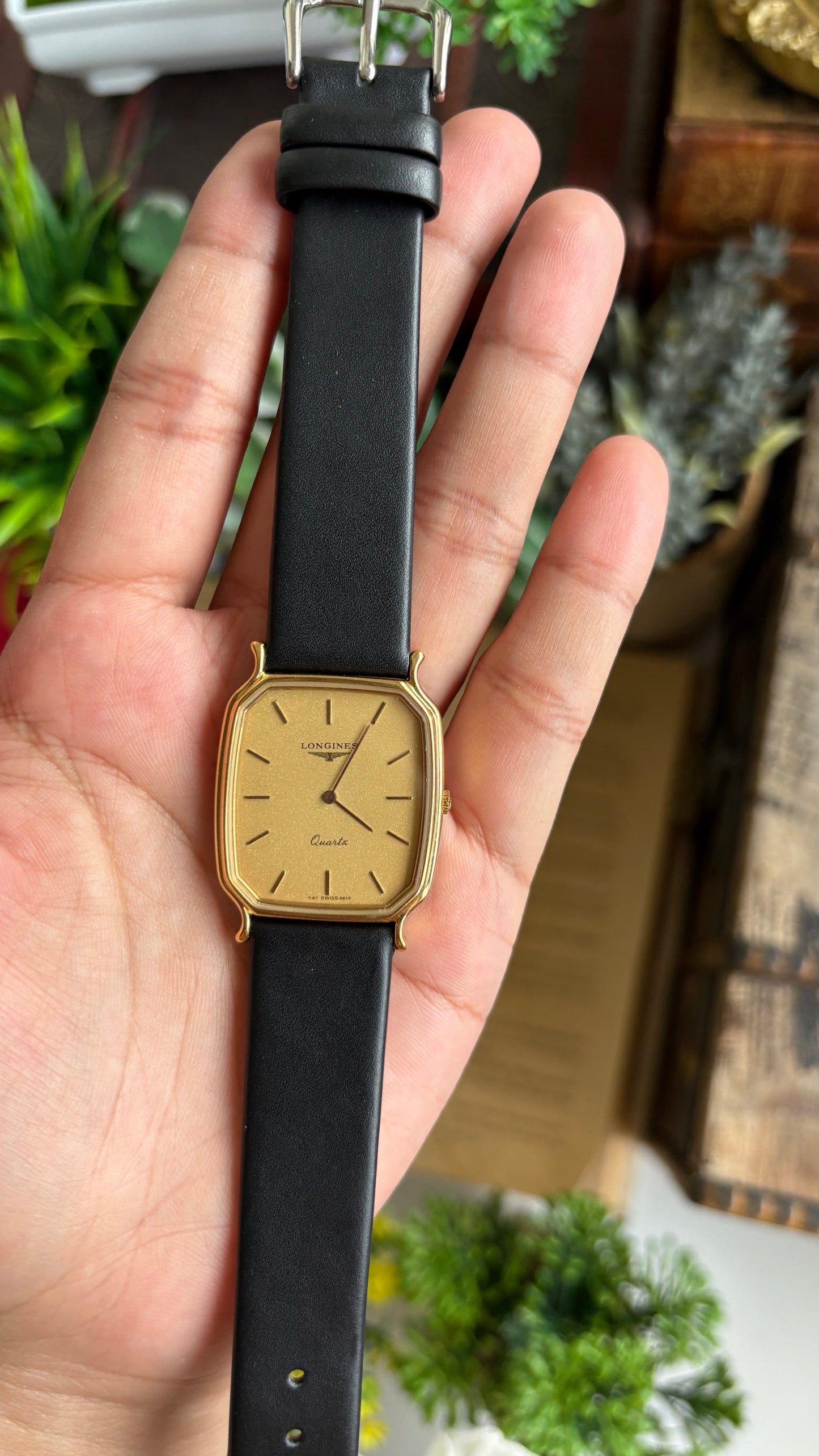 Vintage Longines Men’s Tank Watch in Black Leather Strap