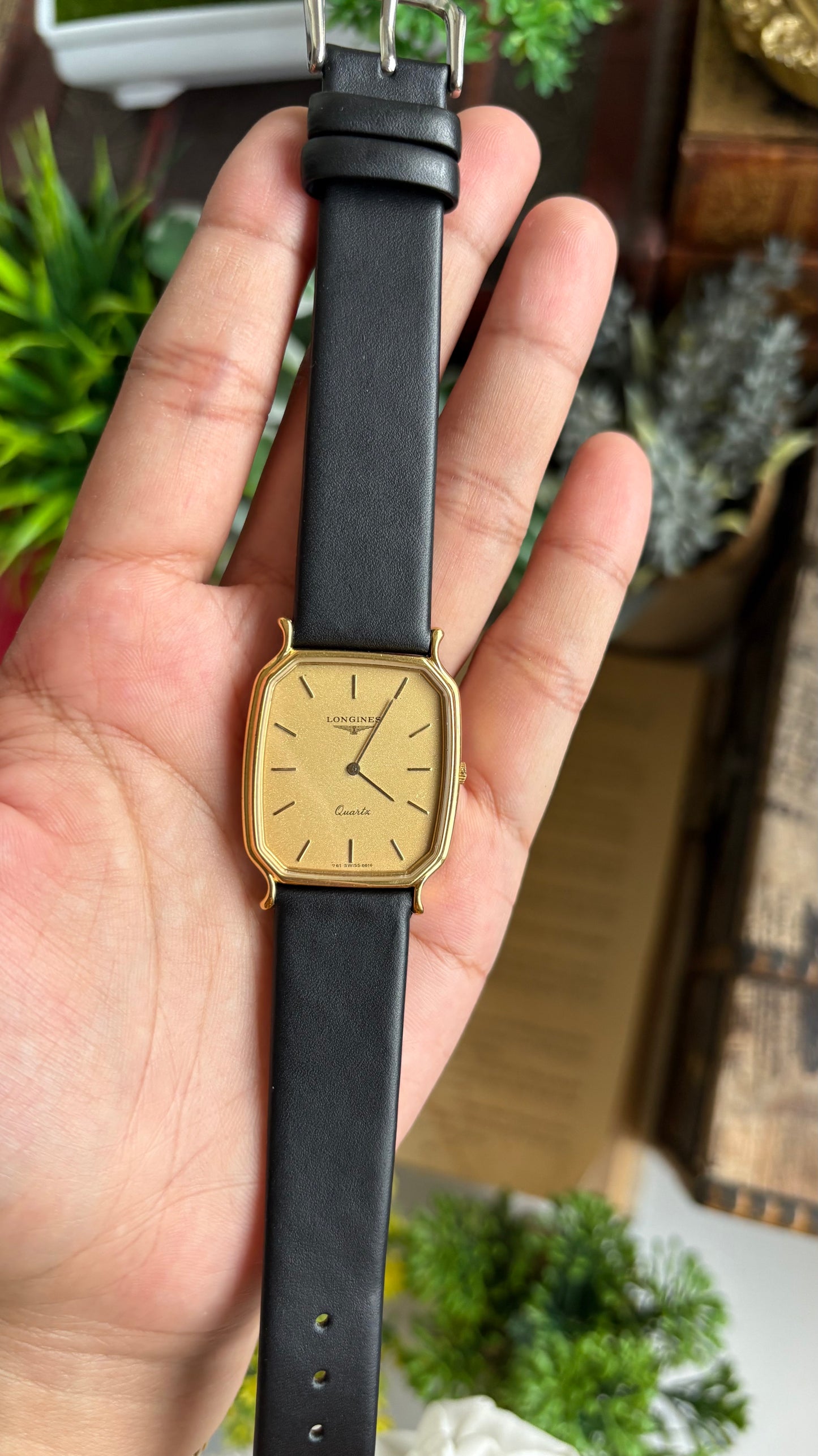 Vintage Longines Men’s Tank Watch in Black Leather Strap