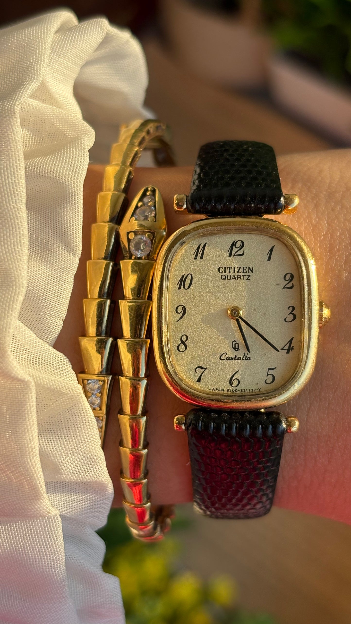 Extremely Rare Vintage Citizen Castalia Mini Tank Watch in Leather Strap Rounded Rectangular Dial
