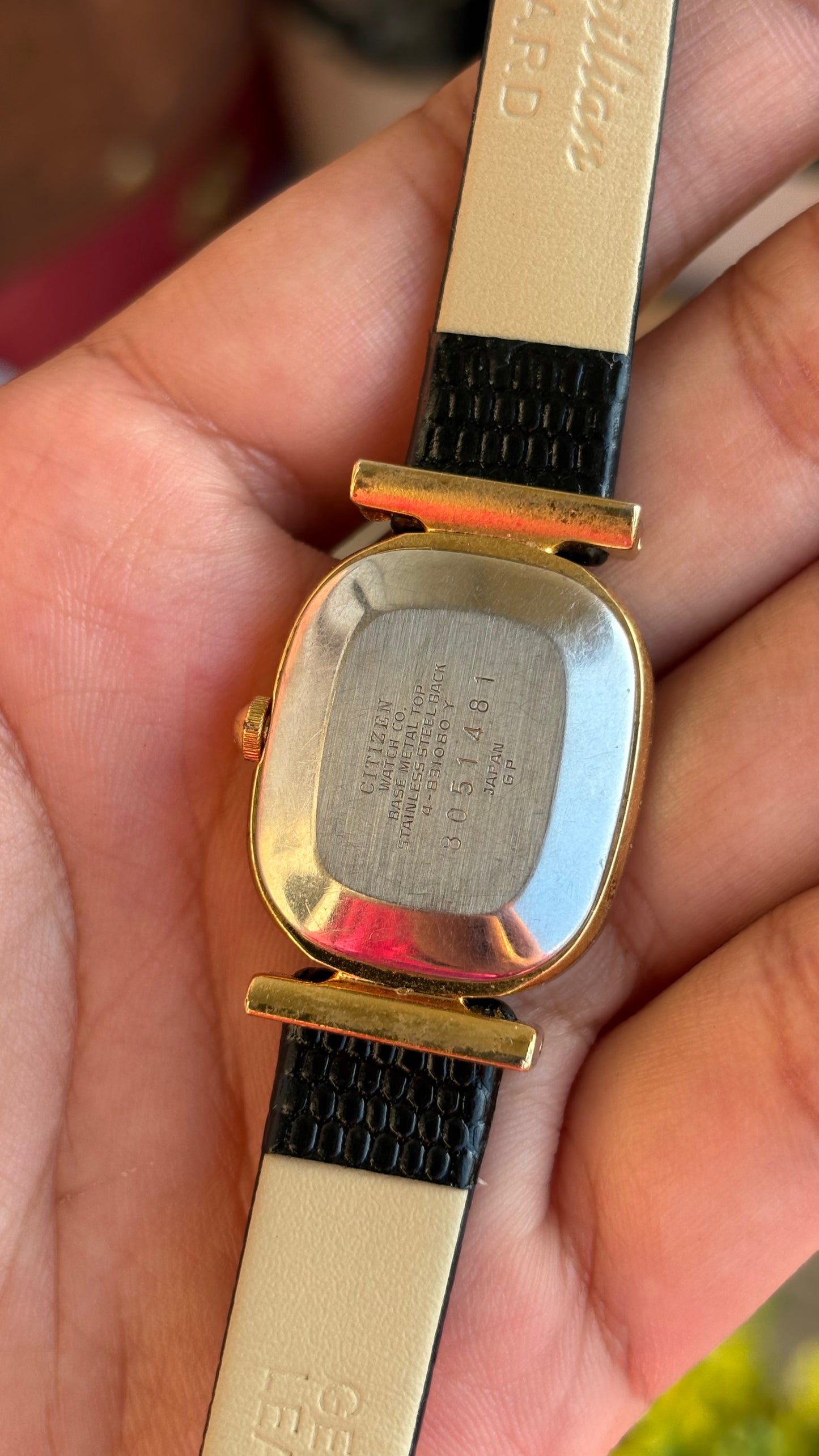 Extremely Rare Vintage Citizen Castalia Mini Tank Watch in Leather Strap Rounded Rectangular Dial