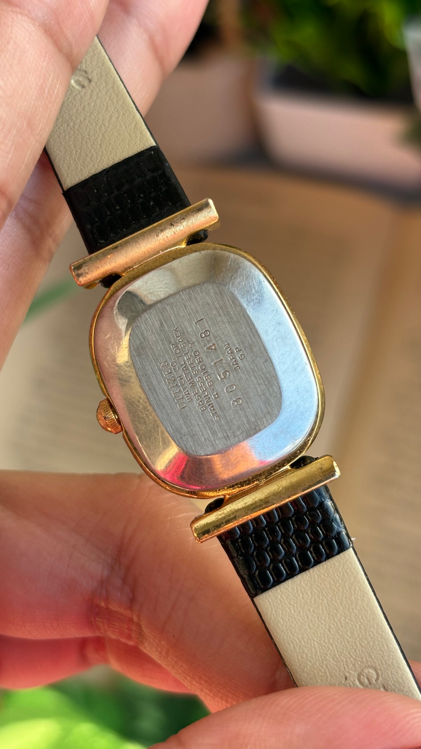 Extremely Rare Vintage Citizen Castalia Mini Tank Watch in Leather Strap Rounded Rectangular Dial