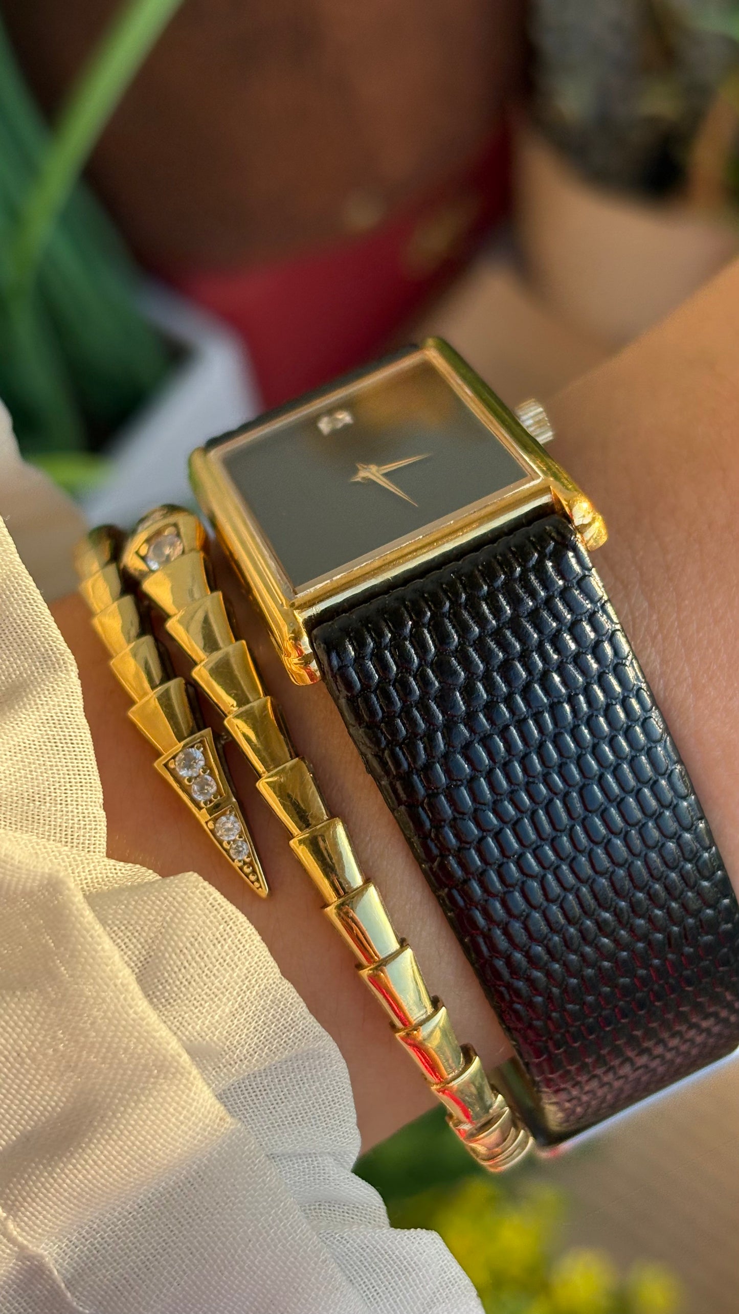 Extremely Rare Vintage Longines Wittnauer Unisex Tank Watch in Leather Strap with Diamond Black Dial