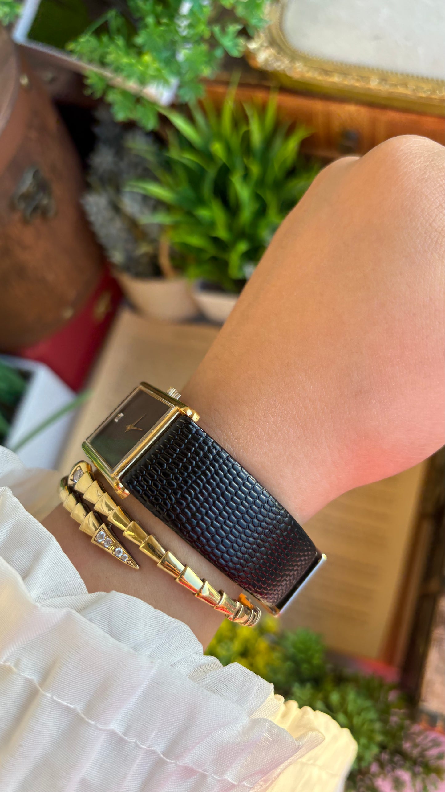 Extremely Rare Vintage Longines Wittnauer Unisex Tank Watch in Leather Strap with Diamond Black Dial