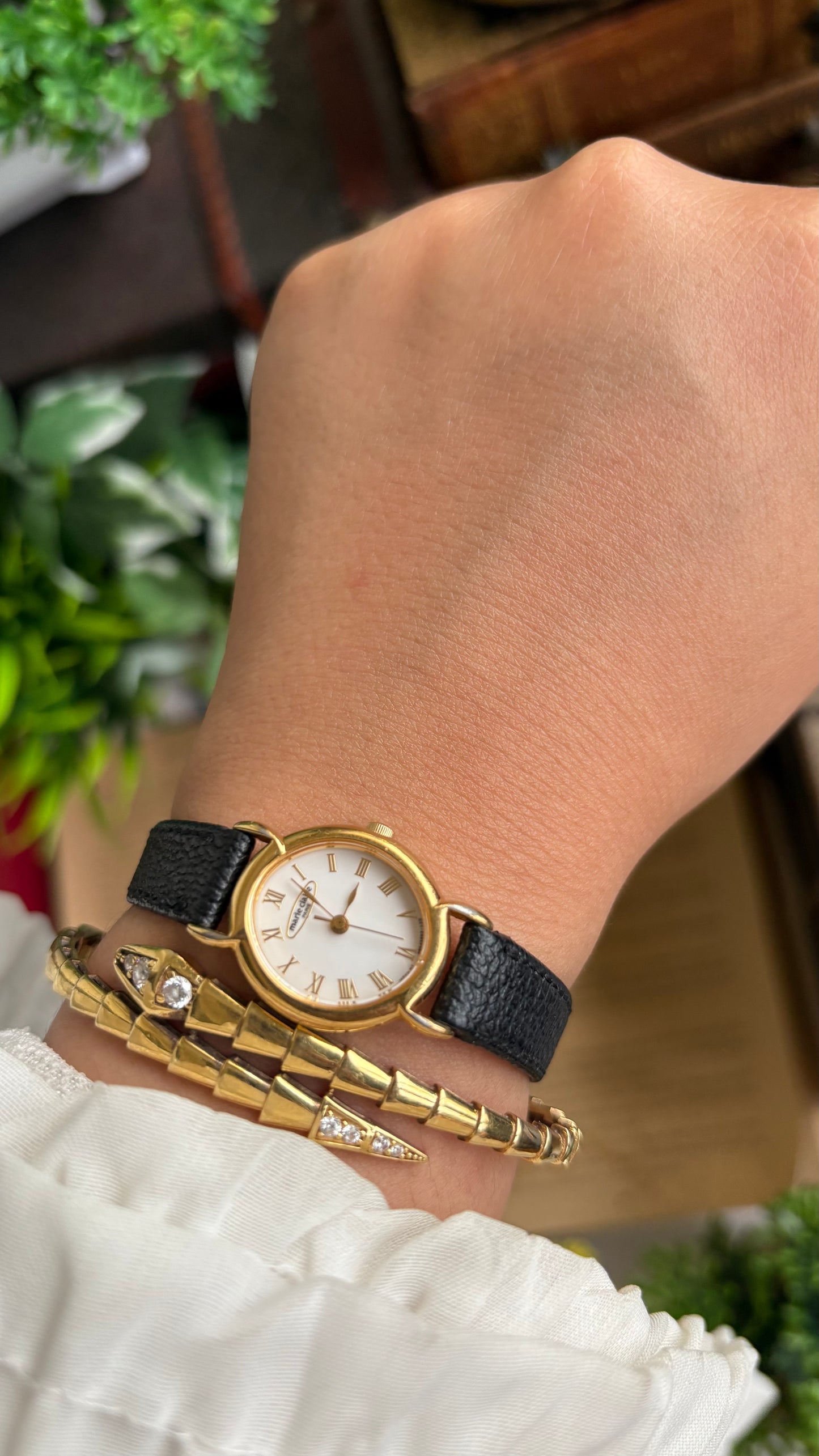Vintage Marie Claire Paris Watch in Black Leather Strap