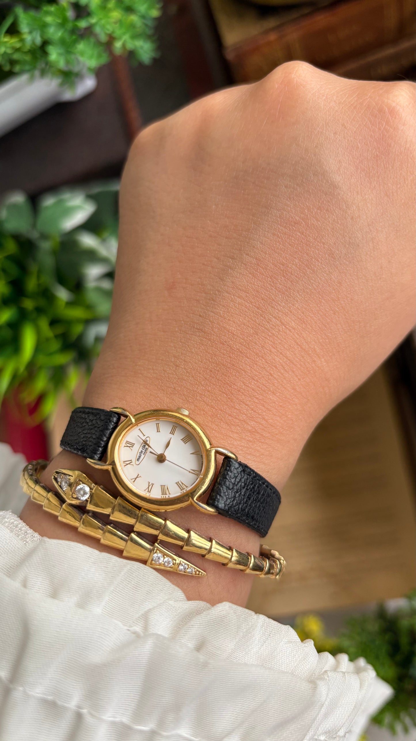 Vintage Marie Claire Paris Watch in Black Leather Strap