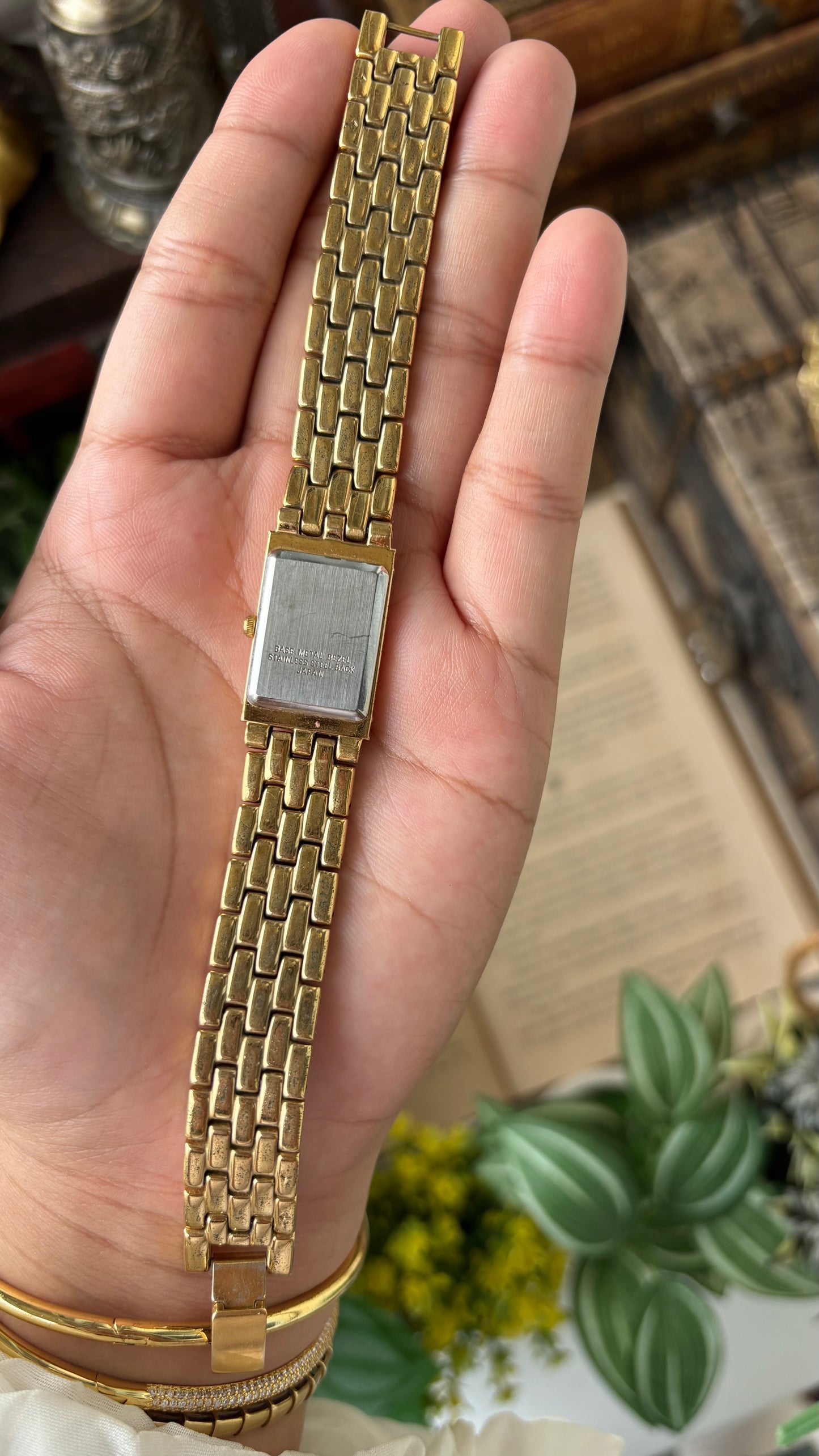 Extremely Rare Vintage Lancel Paris Bejeweled Tank Watch in Gold Tone Japan Quartz