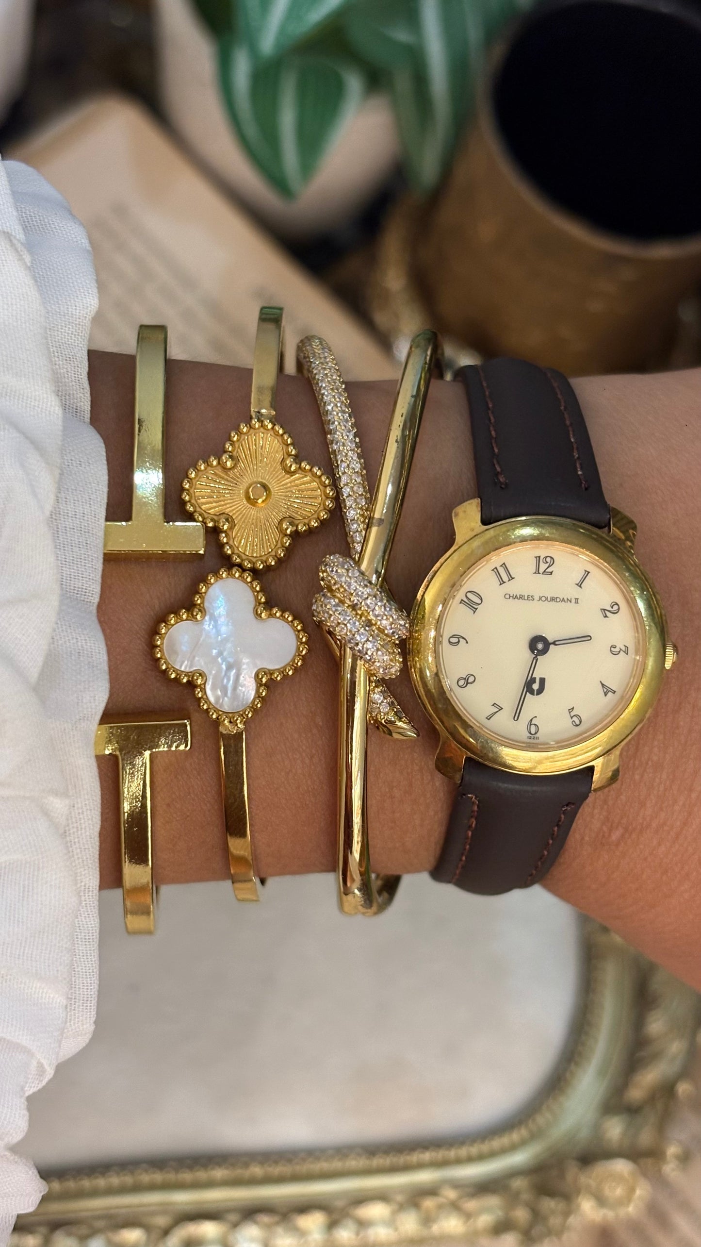 Vintage Charles Jourdan II Watch in Brown Leather Straps