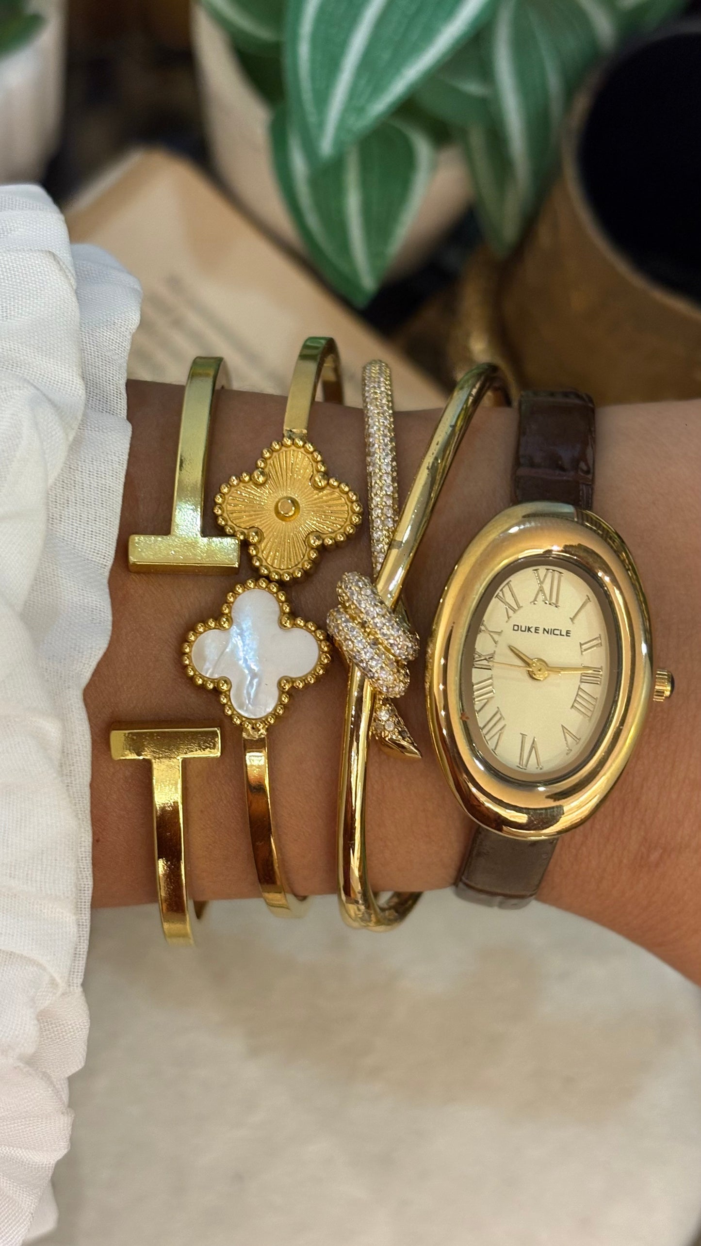 Vintage Duke Nicle Baignoire Roman Dial Watch in Brown Leather Strap Cartier Inspired