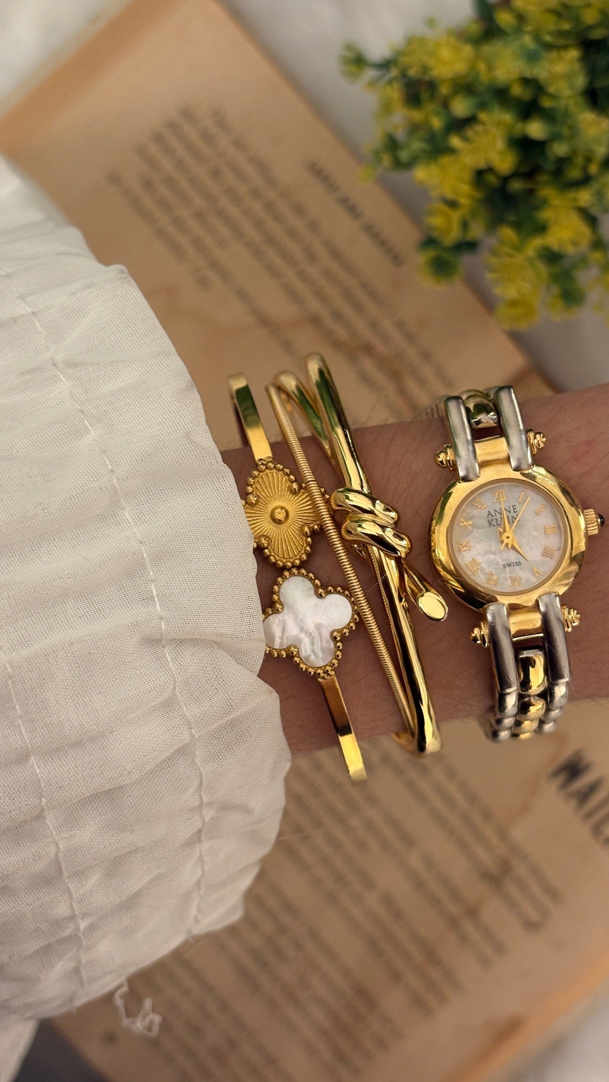 Rare Vintage Anne Klein Mother of Pearl Dial Watch in Two-Tone Quartz