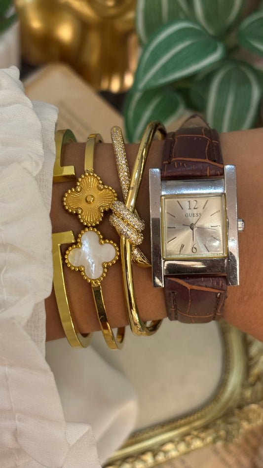 Vintage Guess Tank Watch in Brown Leather Strap