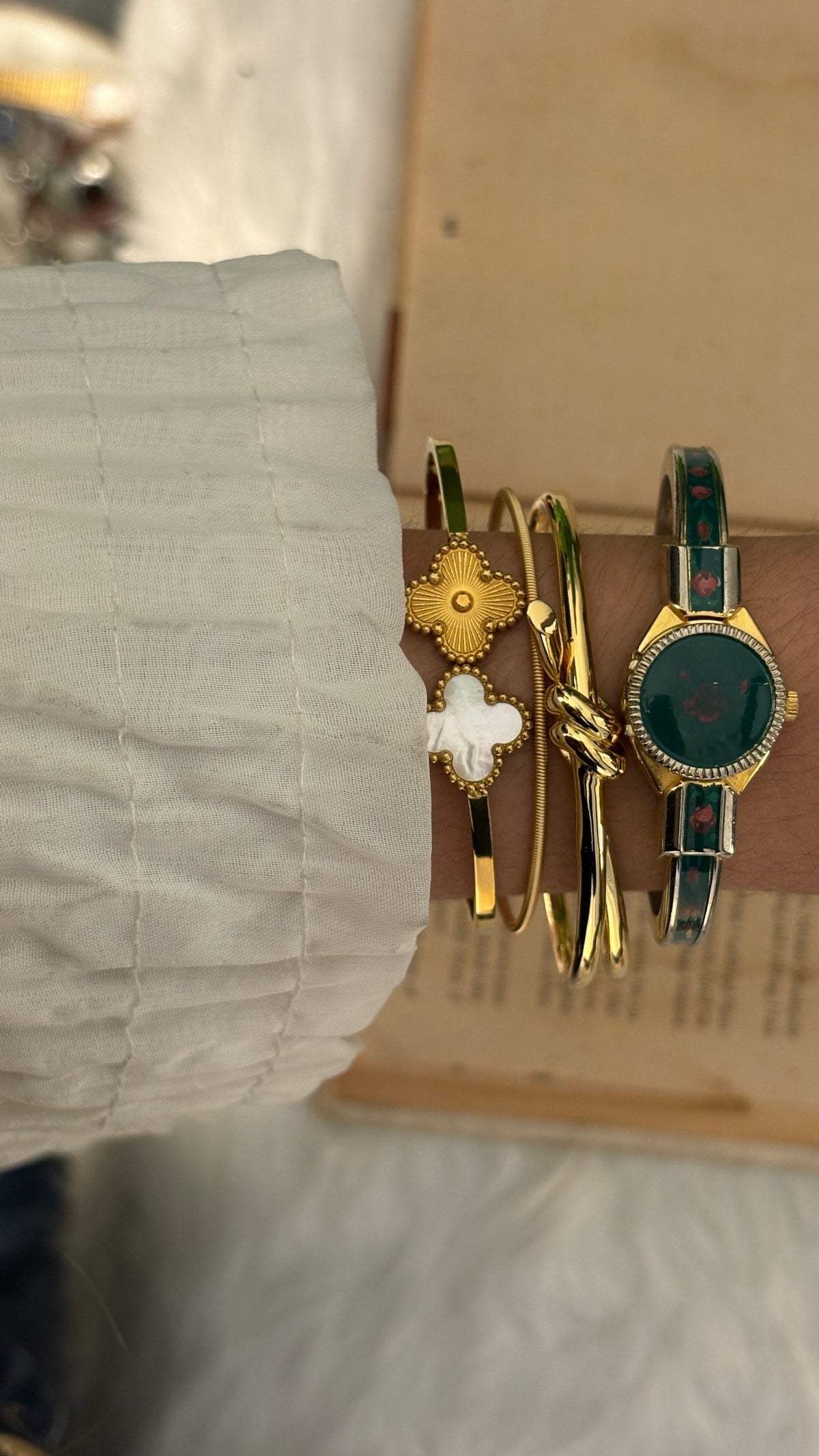 Rare Vintage Krone Green Peekaboo Watch in Gold Tone Quartz