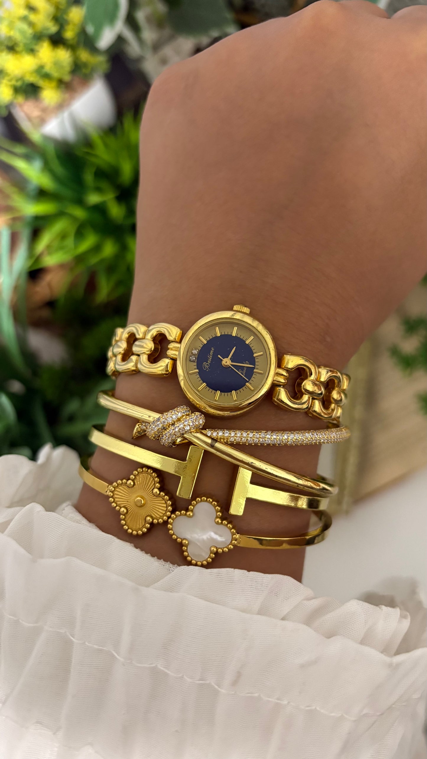 Vintage Best Time Watch in Gold Tone with Blue Accent Dial