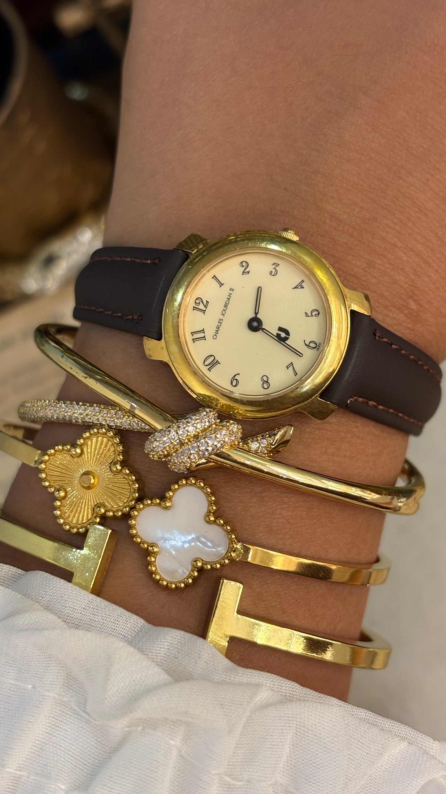 Vintage Charles Jourdan II Watch in Brown Leather Straps