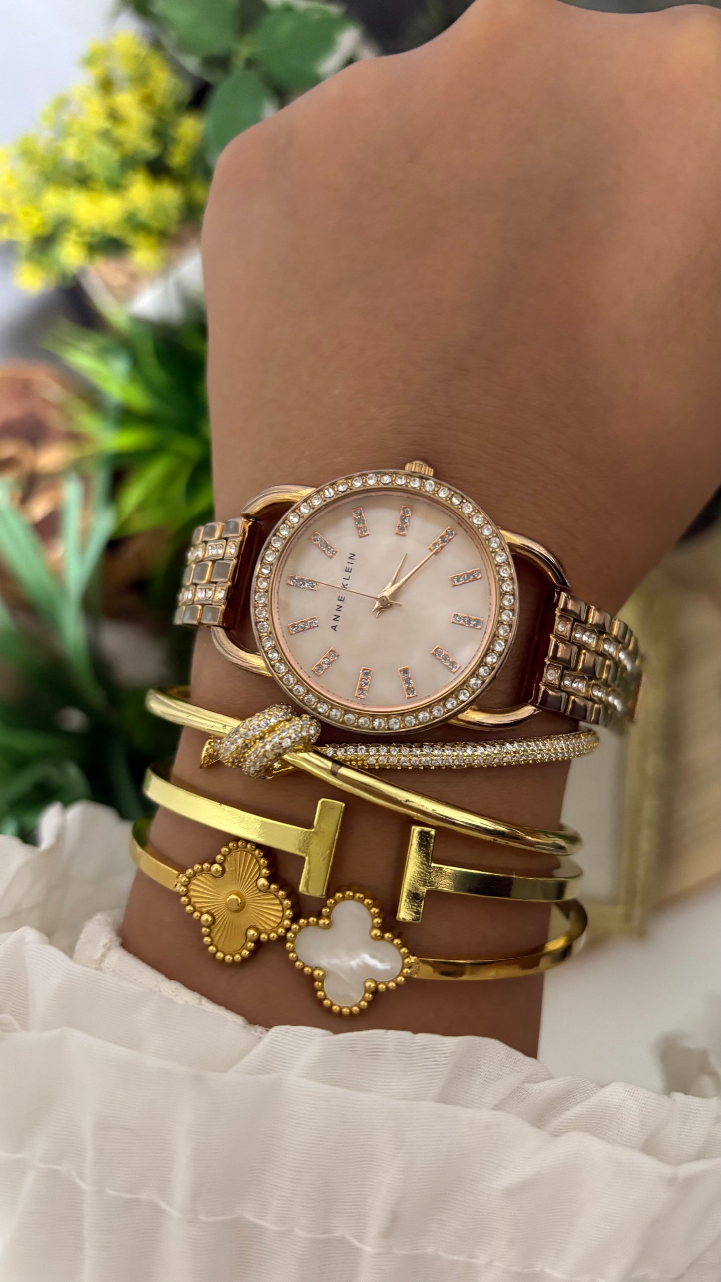 Vintage Anne Klein Bejeweled Watch in Rose Gold Tone