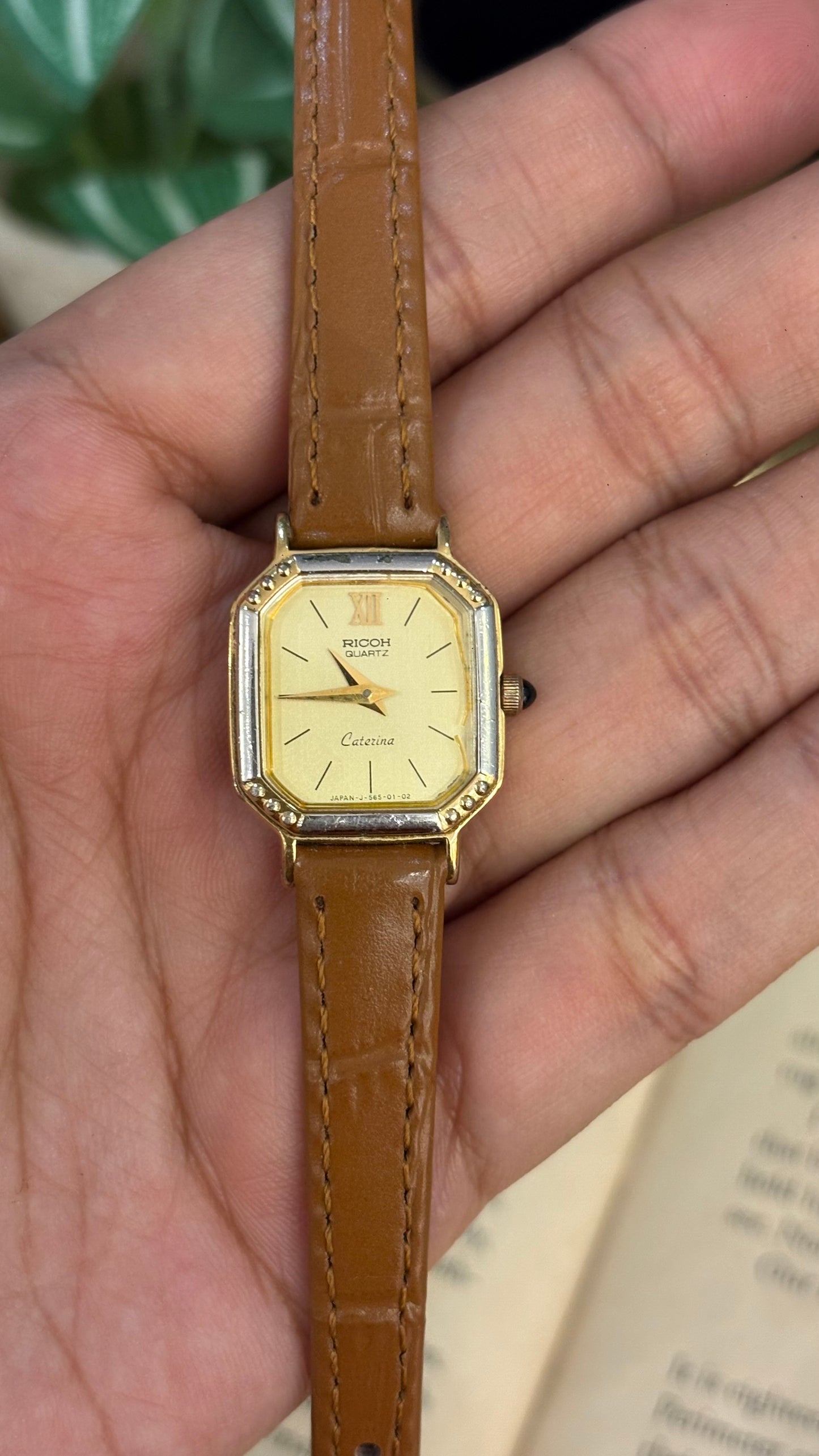 Vintage Ricoh by Citizen Tank Watch in Brown Leather Straps