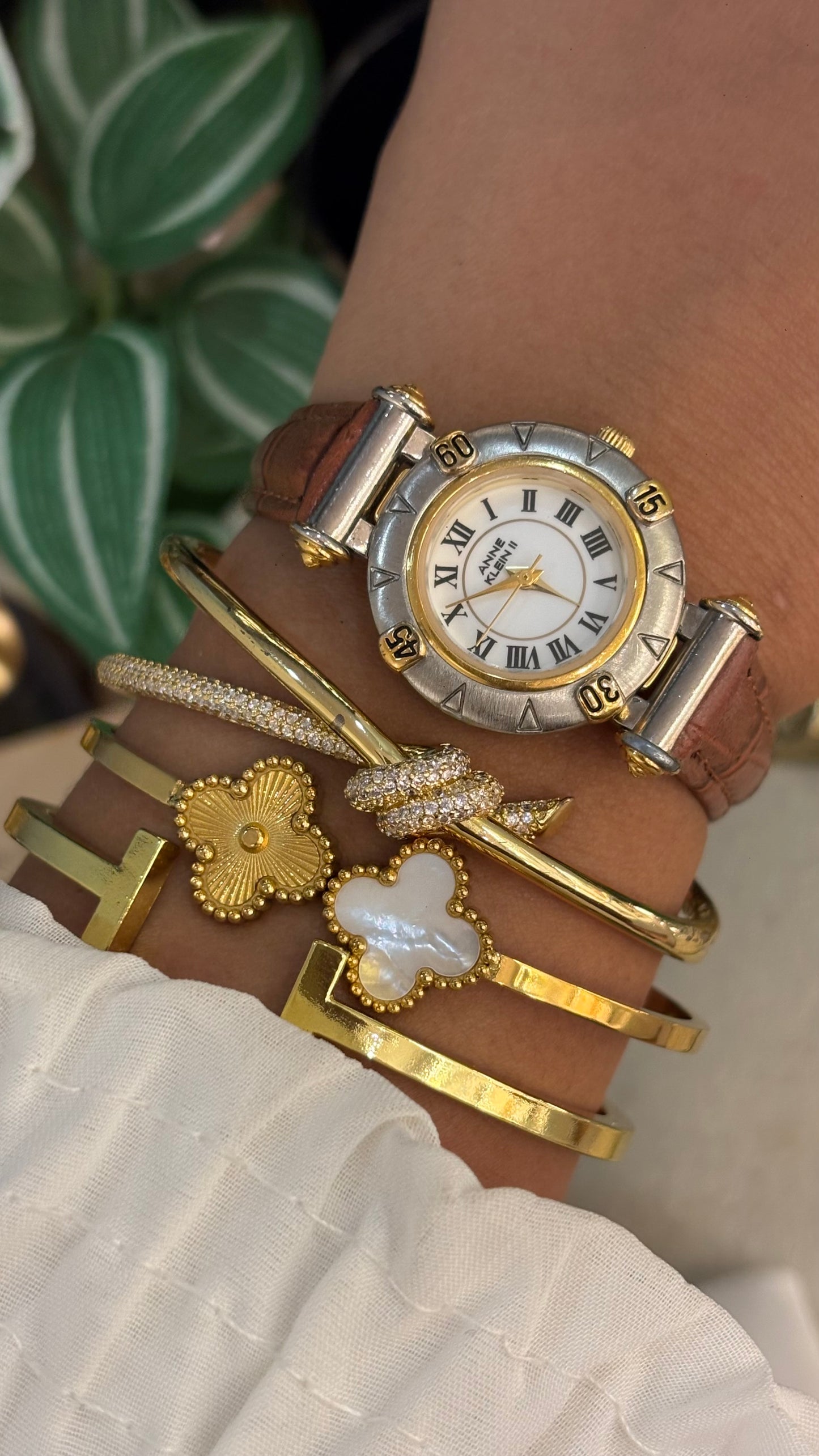 Vintage Anne Klein Watch Roman Dial in Brown Leather Straps