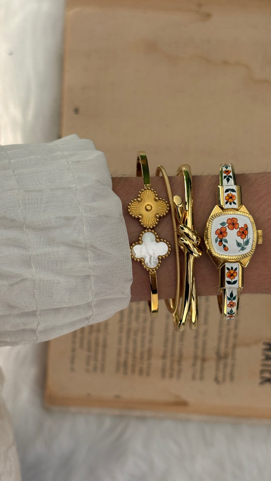 Rare Vintage Lamue Swiss White Peekaboo Watch in Gold Tone Quartz