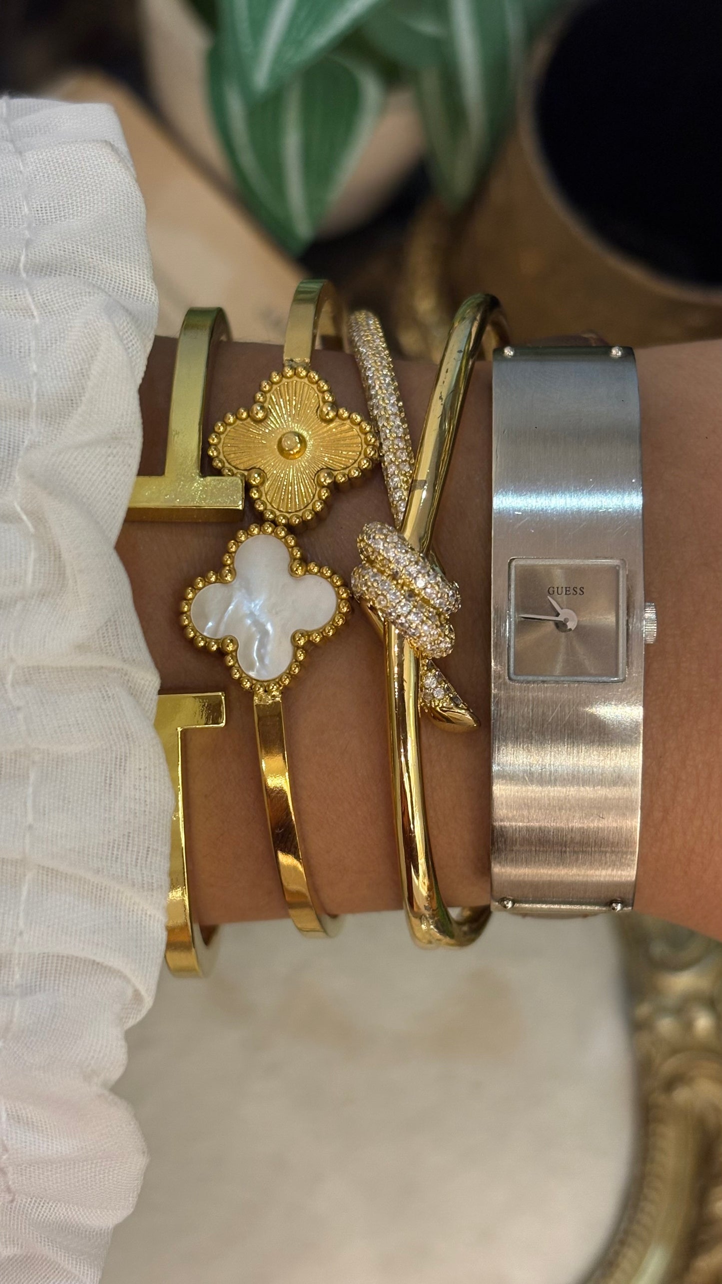 Vintage Guess Semi-Bangle Watch in Brown Leather Straps