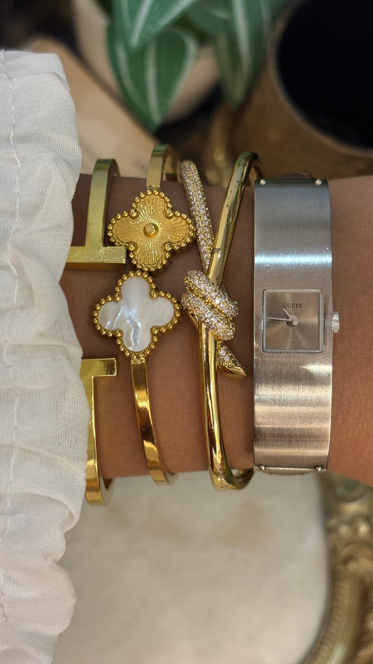 Vintage Guess Semi-Bangle Watch in Brown Leather Straps
