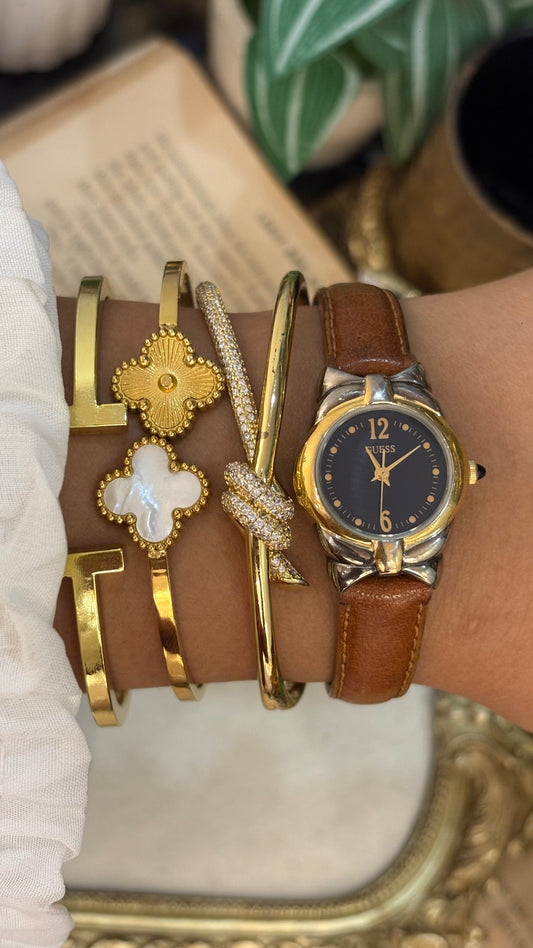 Vintage Guess Coquette Ribbon Watch in Brown Leather Straps