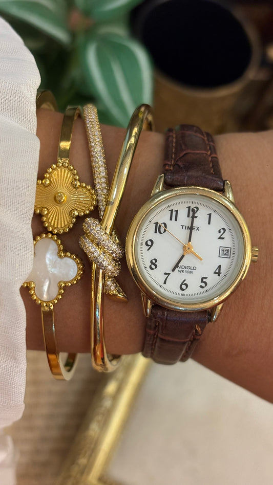 Vintage Timex Indiglo Watch in Brown Leather Straps