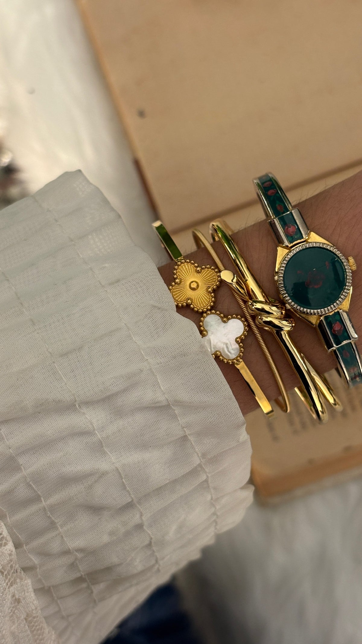 Rare Vintage Krone Green Peekaboo Watch in Gold Tone Quartz