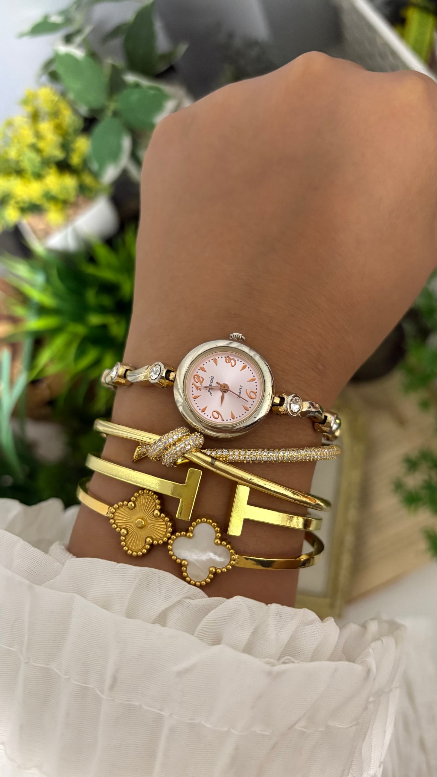 Vintage J-Axis Sunflame Bejeweled Watch in Rose Gold Tone