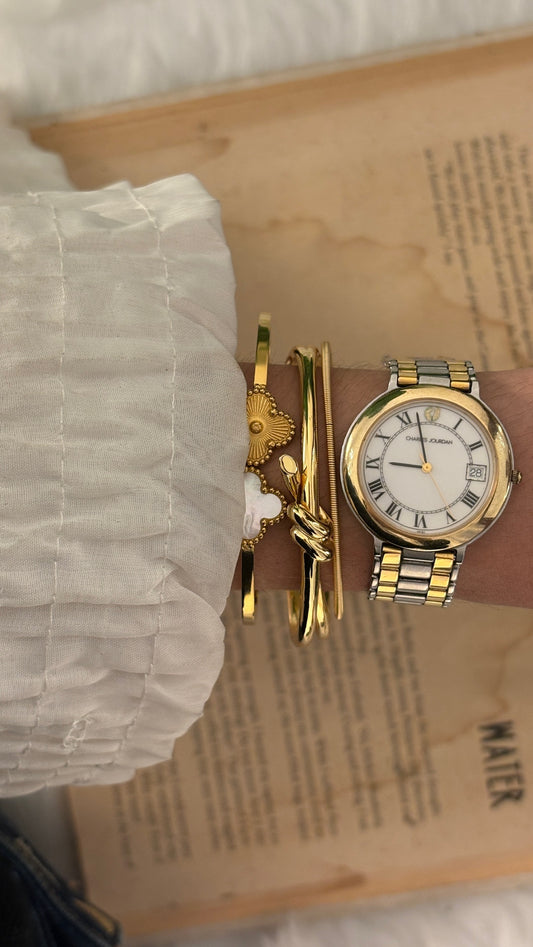 Vintage Charles Jourdan Roman Dial Date Window Watch in Two-Tone Quartz