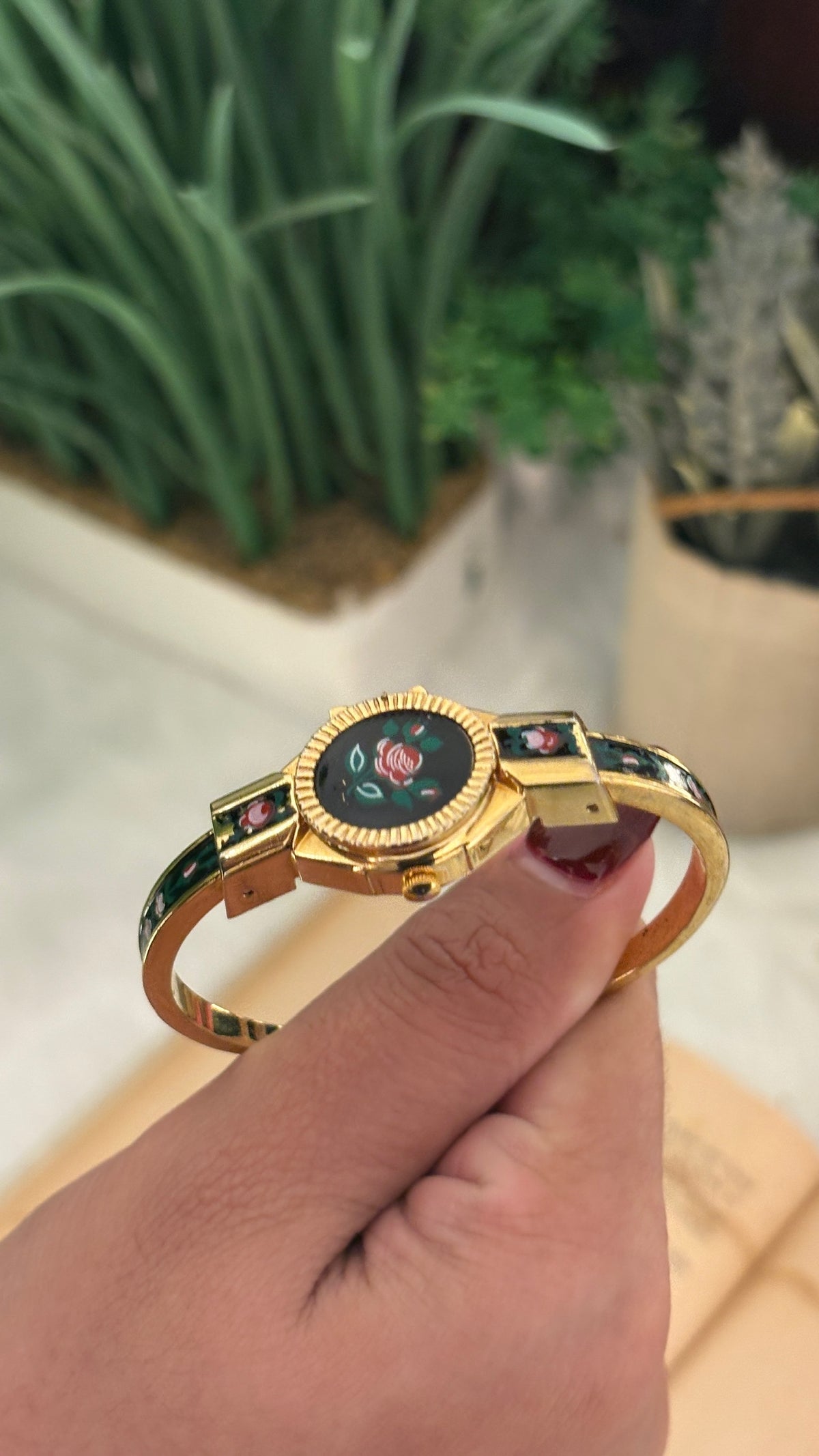 Rare Vintage Chilai Black Peekaboo Watch in Gold Tone Quartz