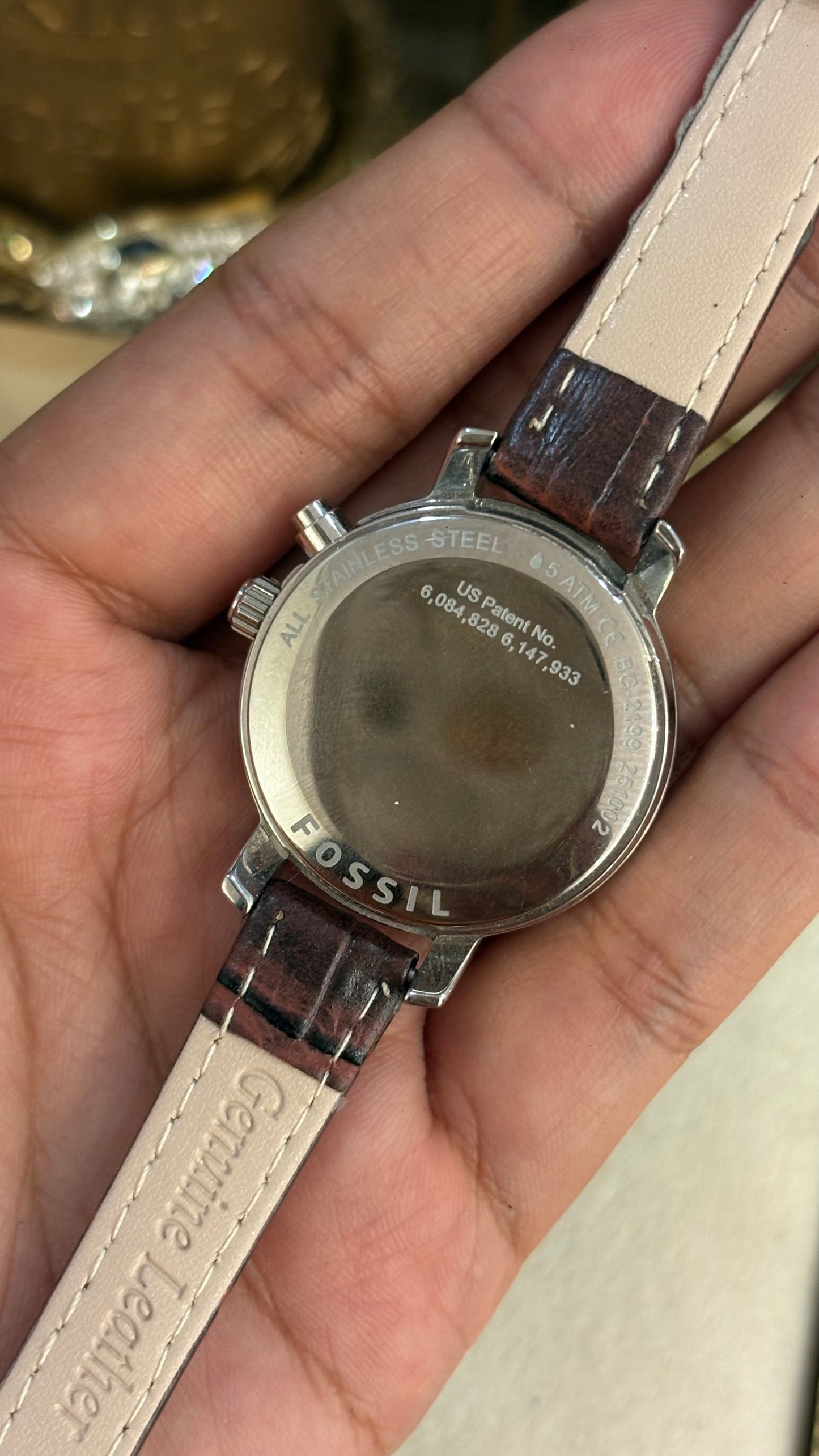 Vintage Fossil Moving Seconds in Brown Leather Straps