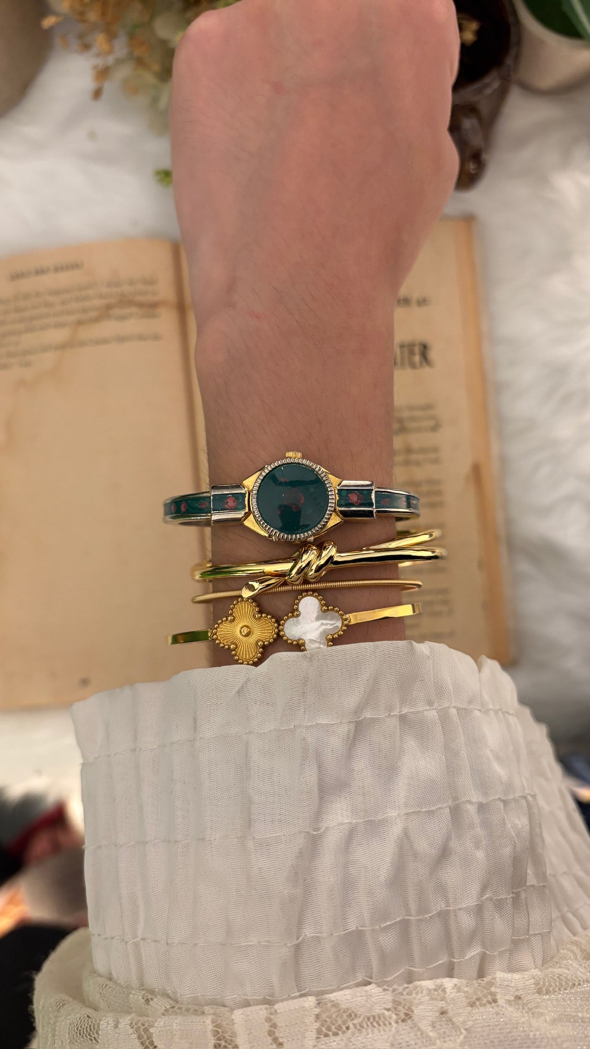 Rare Vintage Krone Green Peekaboo Watch in Gold Tone Quartz