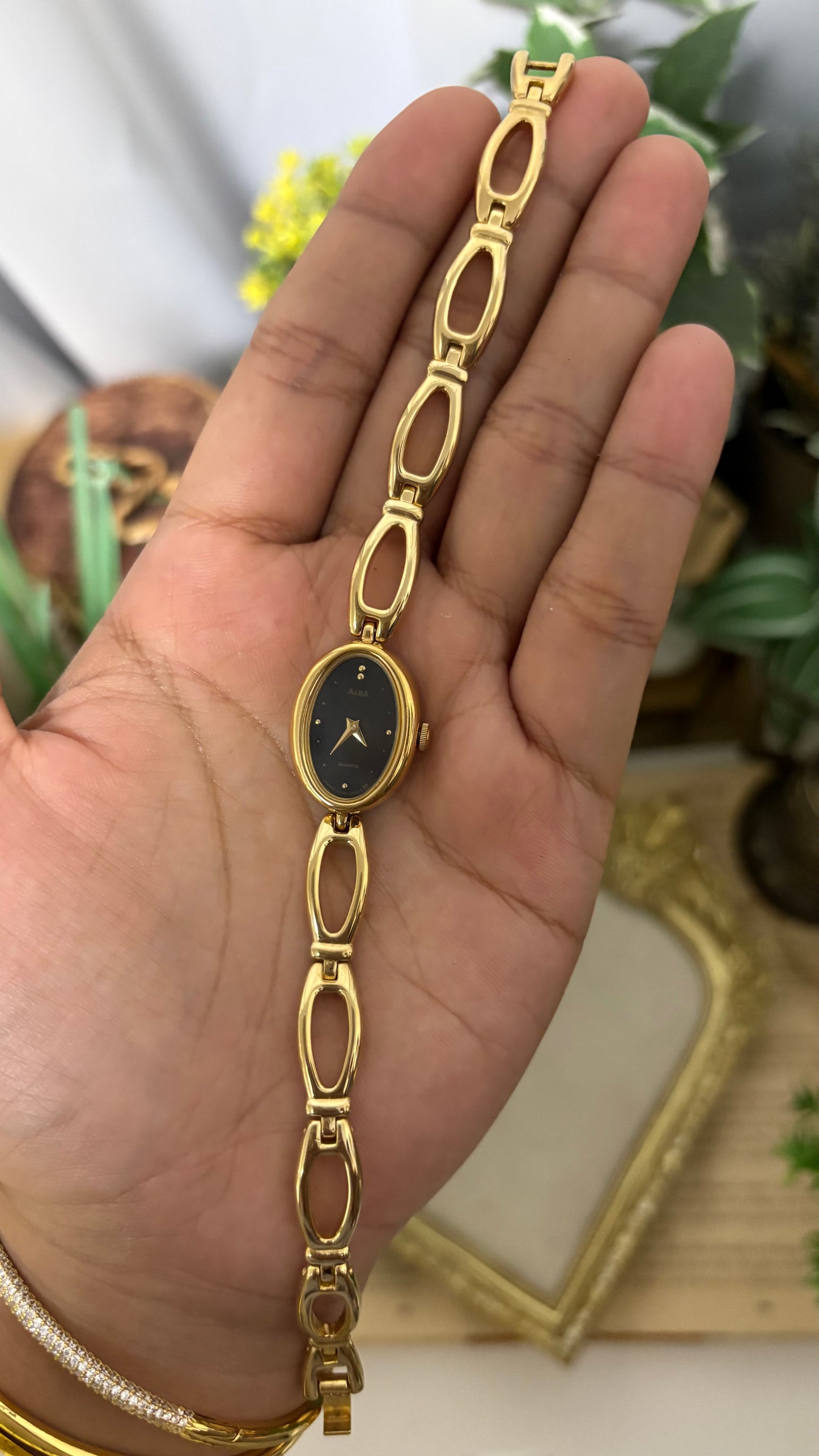 Vintage Alba by Seiko Watch in Gold Tone Black Oval Dial